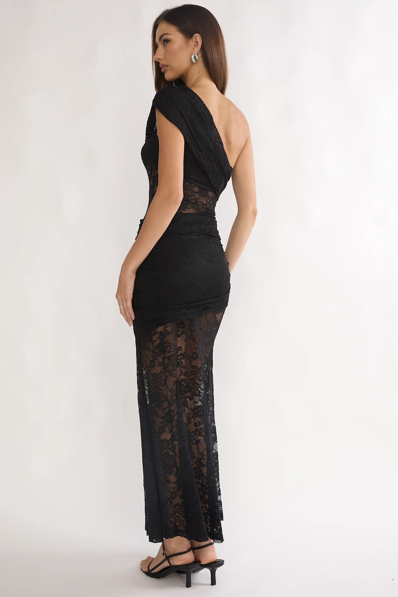 Gala One-Shoulder Maxi Dress Lace Black - Image 2