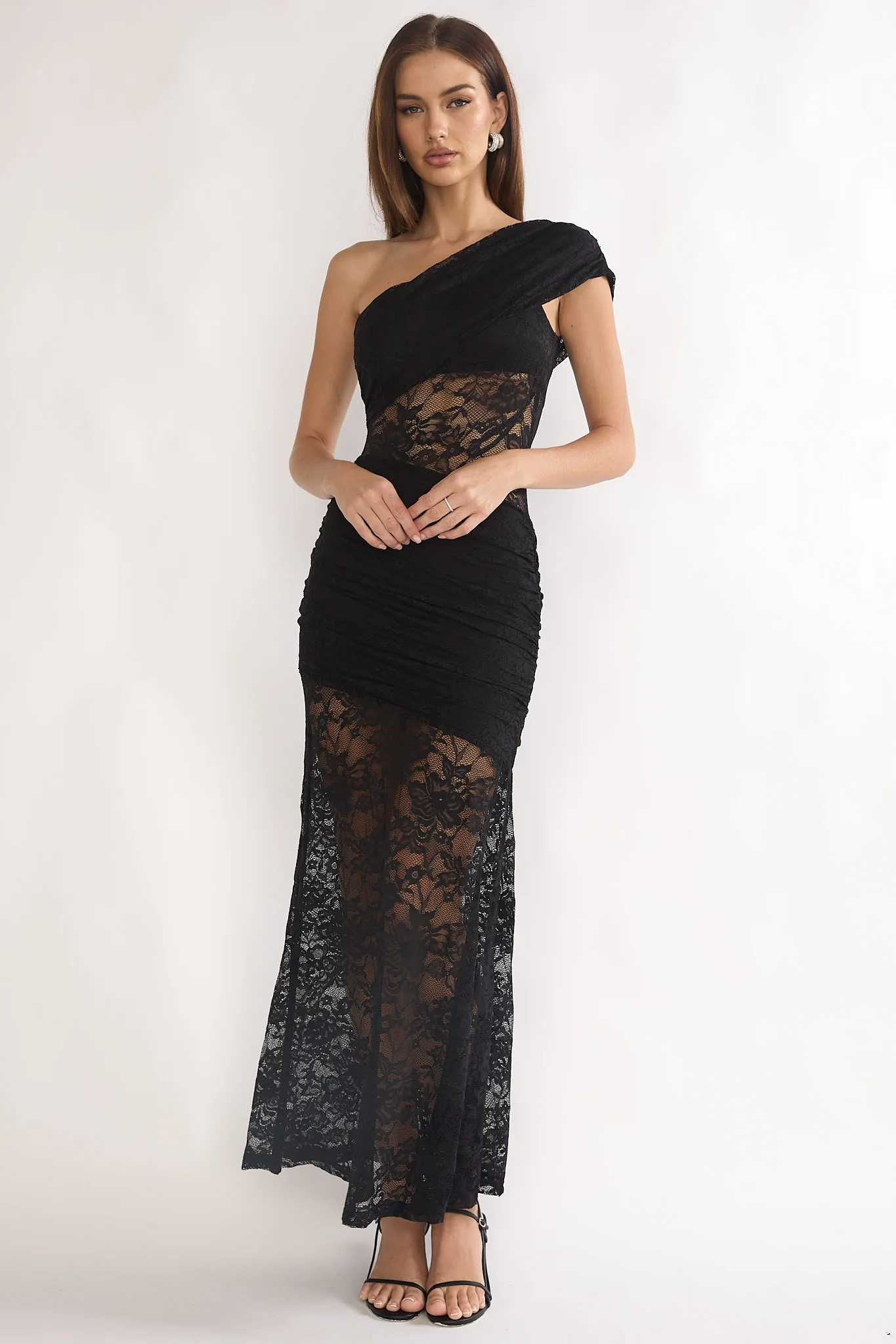 Gala One-Shoulder Maxi Dress Lace Black - Image 5