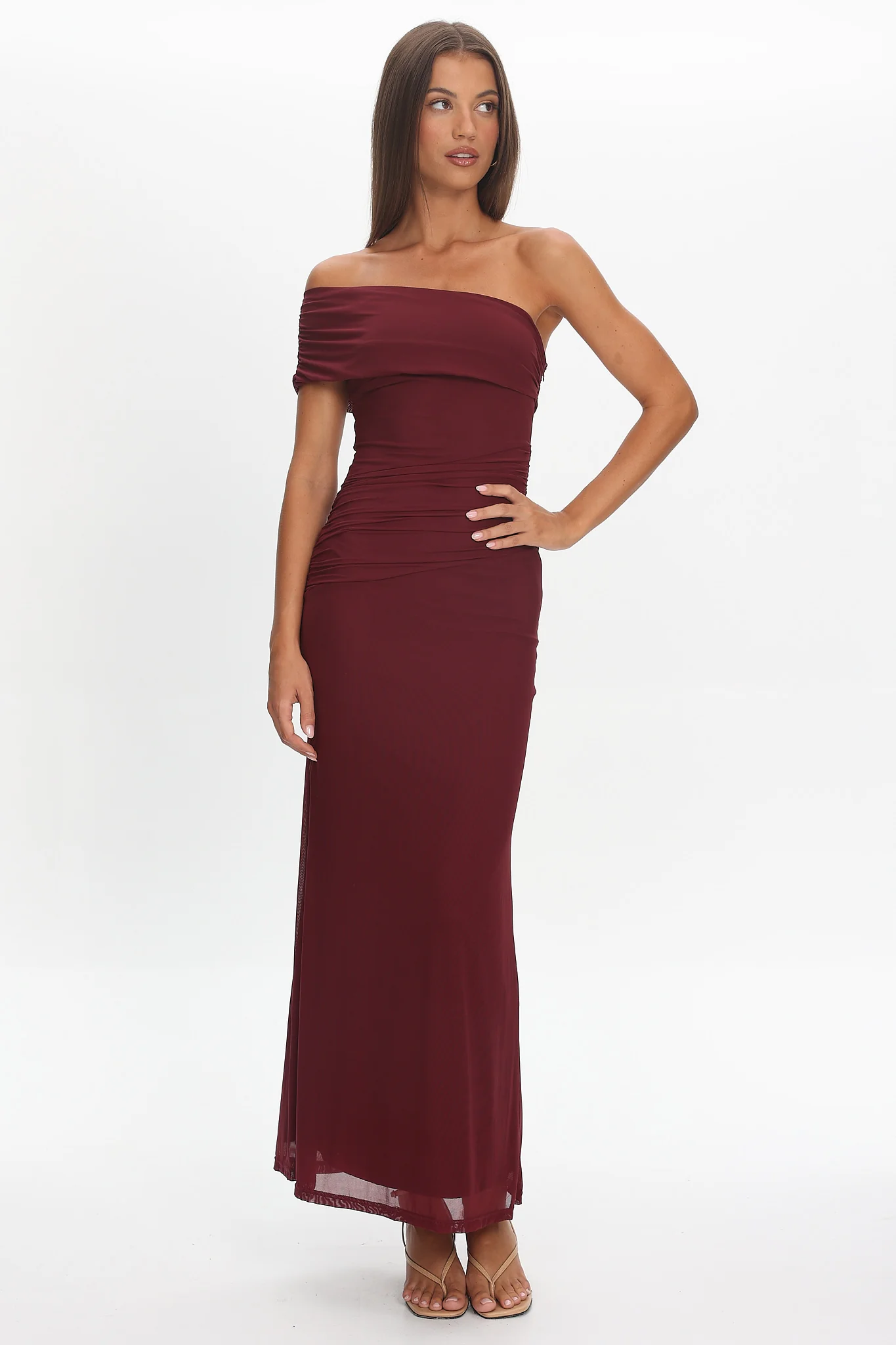 Gala One-Shoulder Maxi Dress Wine - Image 3