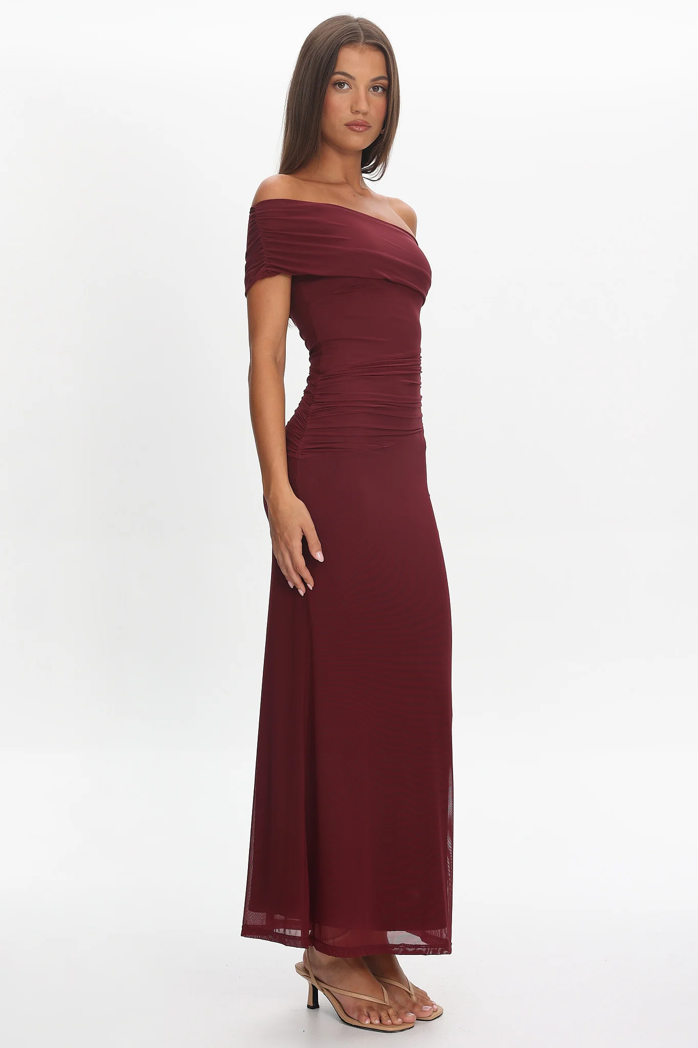 Gala One-Shoulder Maxi Dress Wine - Image 6