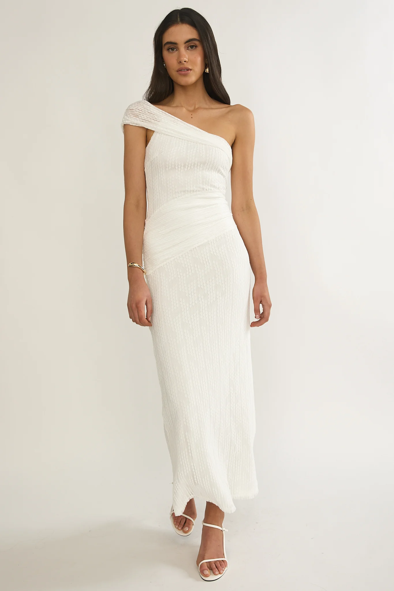 Gala One-Shoulder Textured Maxi Dress White - Image 5