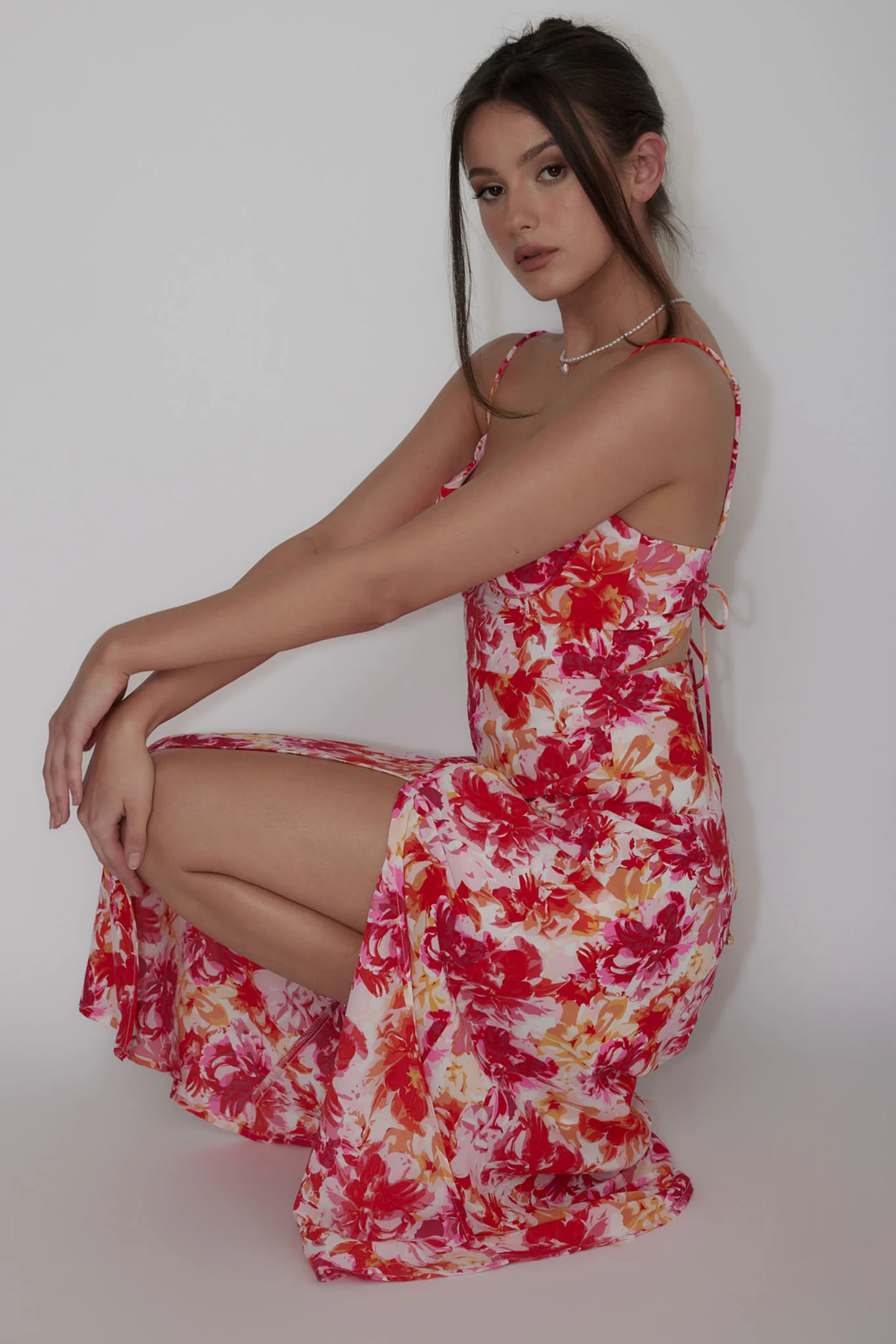 Galilea Tied Back Midi Dress Floral Red - Image 6