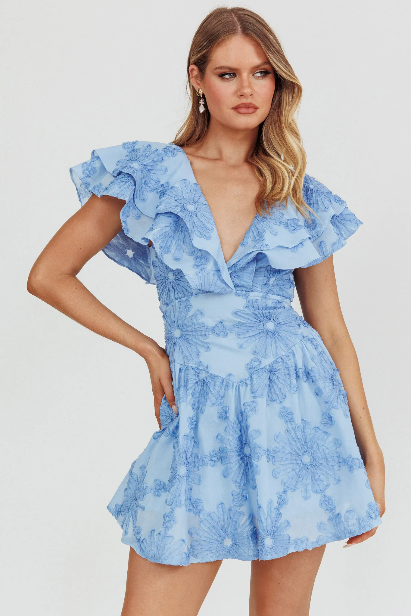 Garden Of Eden Ruffle Mini Dress Blue - Image 3