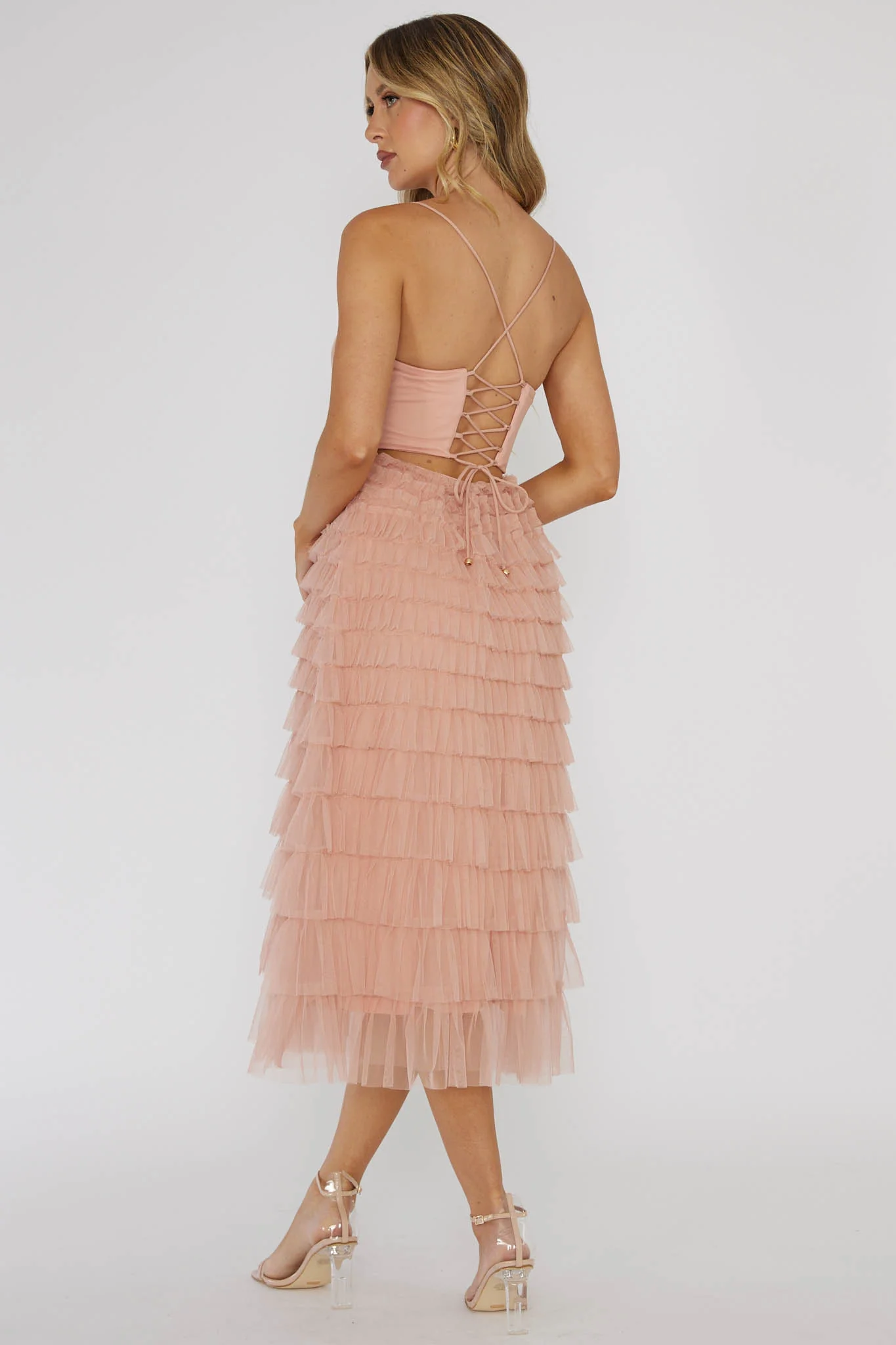 Garden Party Tiered Frill Midi Dress Blush - Image 2