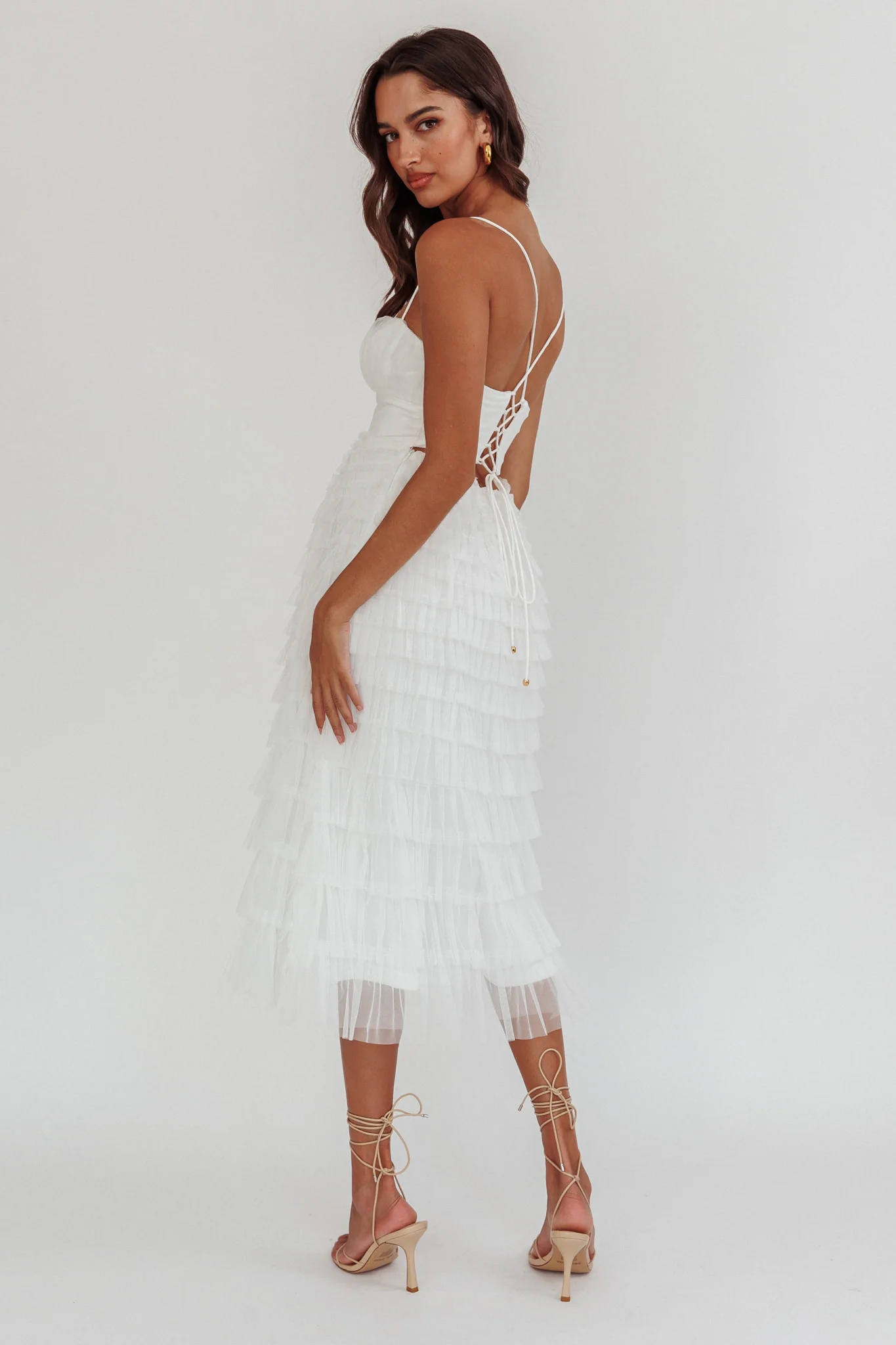 Garden Party Tiered Frill Midi Dress White - Image 3