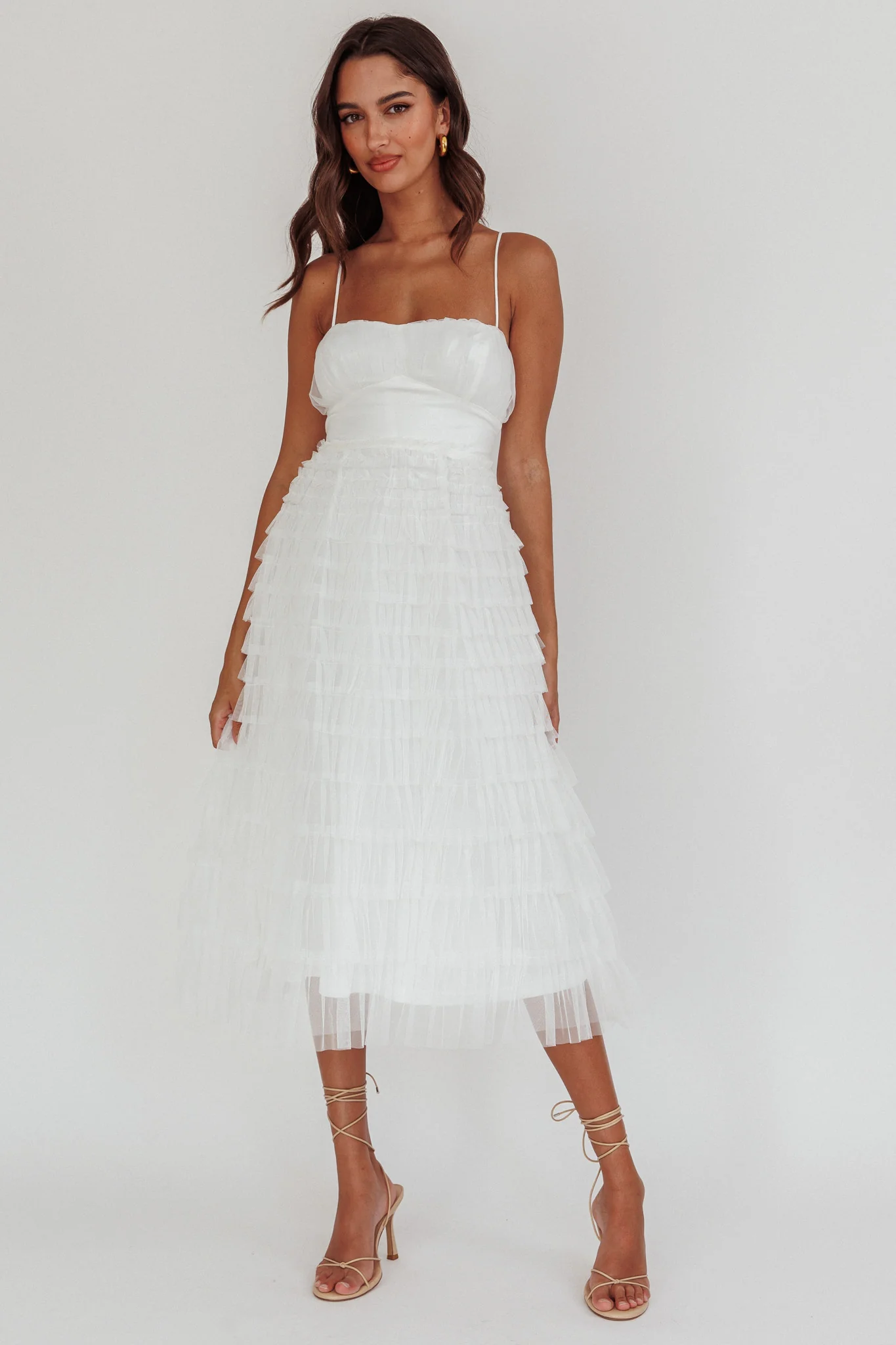Garden Party Tiered Frill Midi Dress White - Image 4