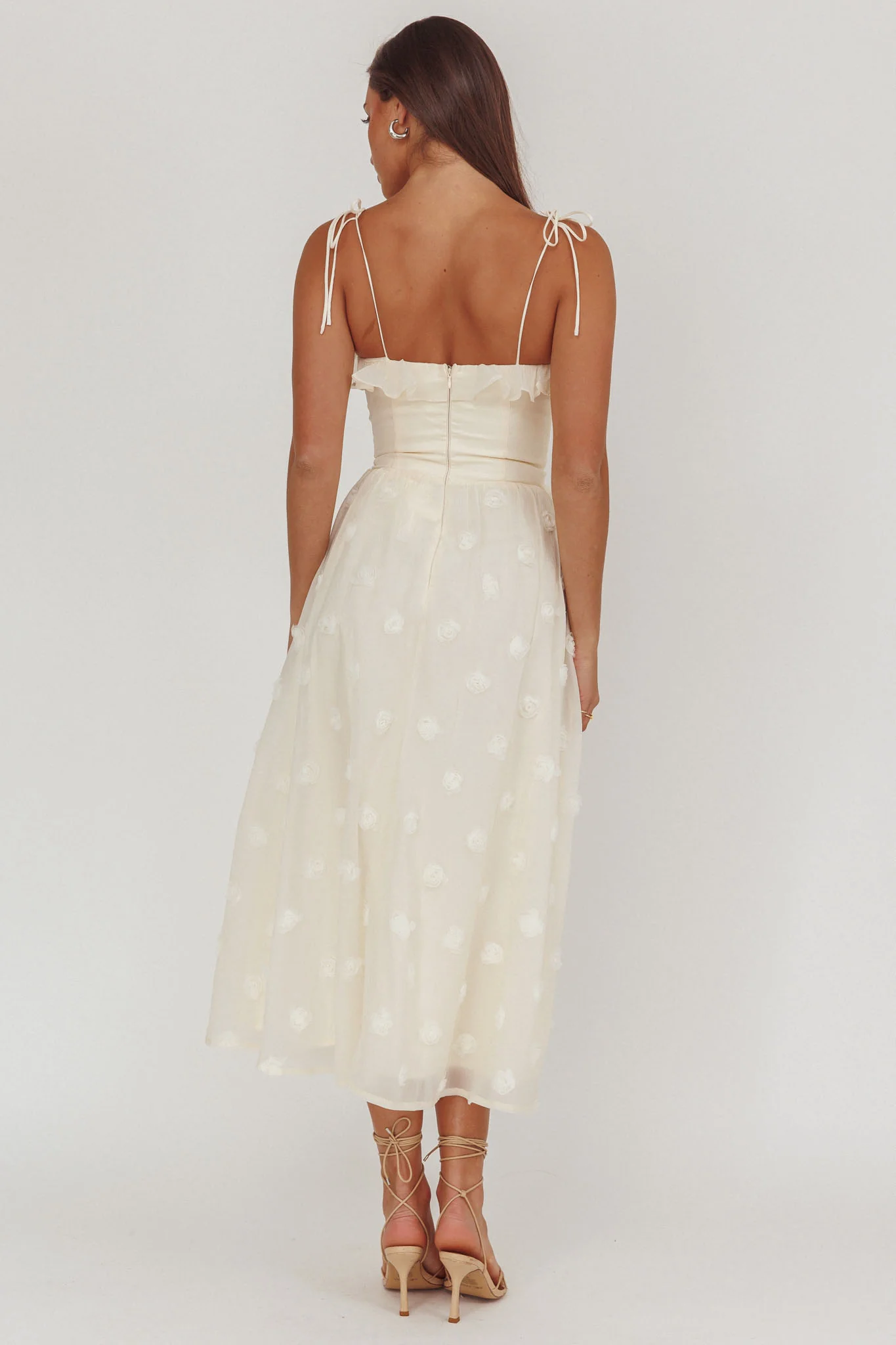 Gelati Embellished Tie Strap Midi Dress Cream - Image 2