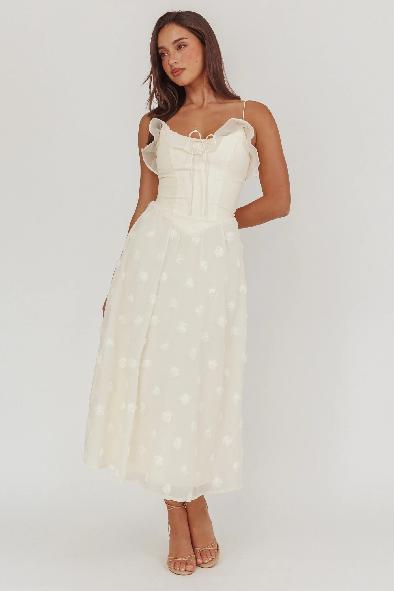 Gelati Embellished Tie Strap Midi Dress Cream - Image 4