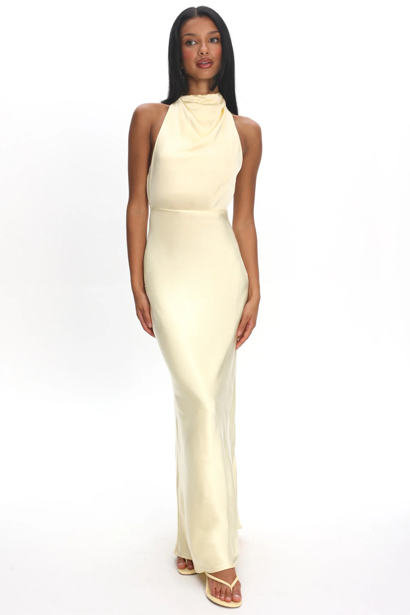 Gelato Pearl Strap Halter Maxi Dress Butter - Image 2