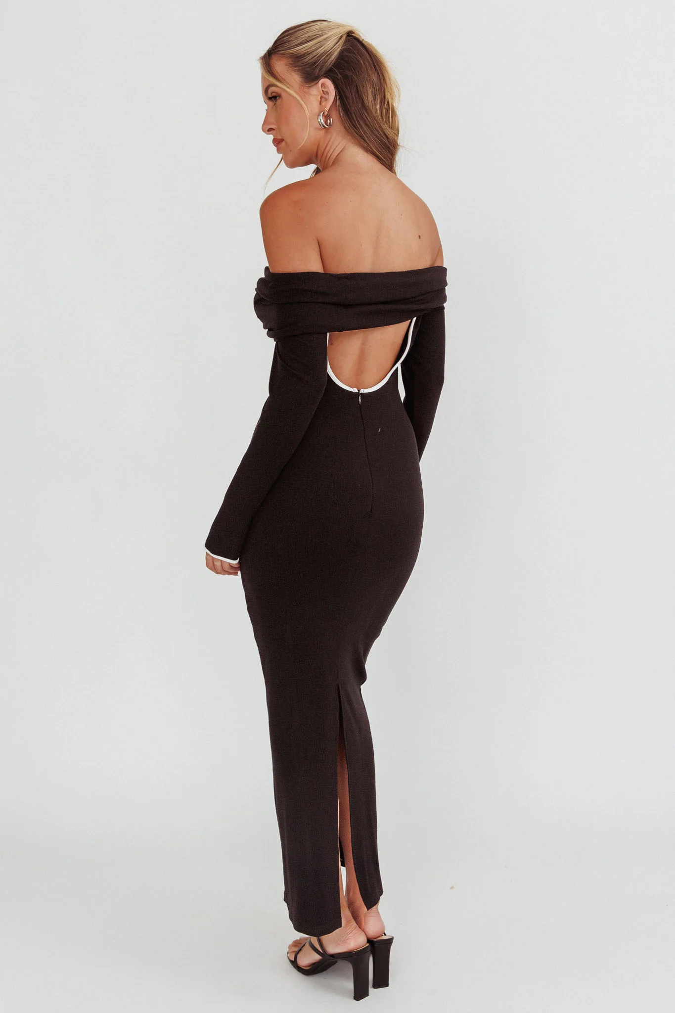 Genesis Off-Shoulder Long Sleeve Maxi Dress Black - Image 2