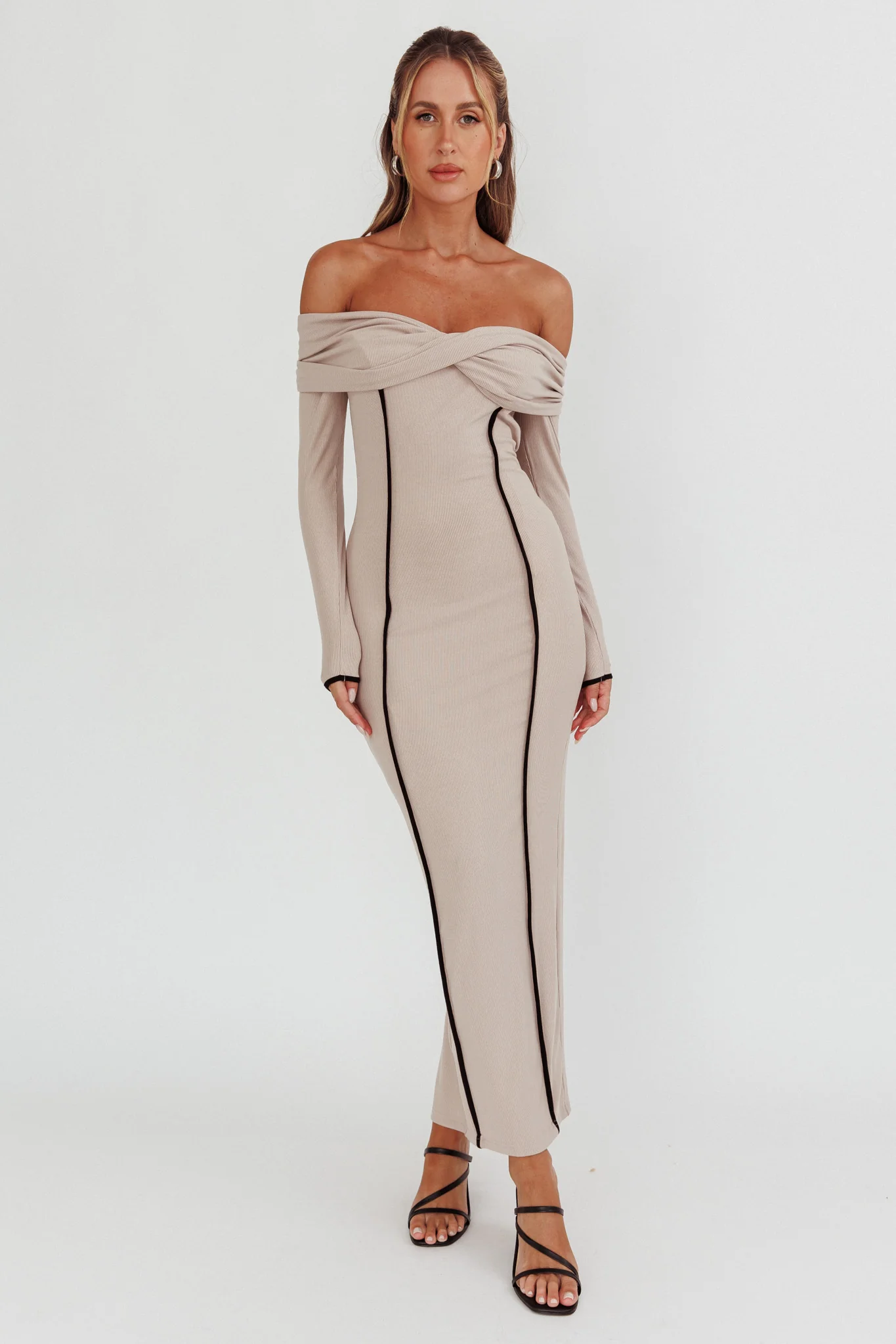 Genesis Off-Shoulder Long Sleeve Maxi Dress Pebble - Image 5