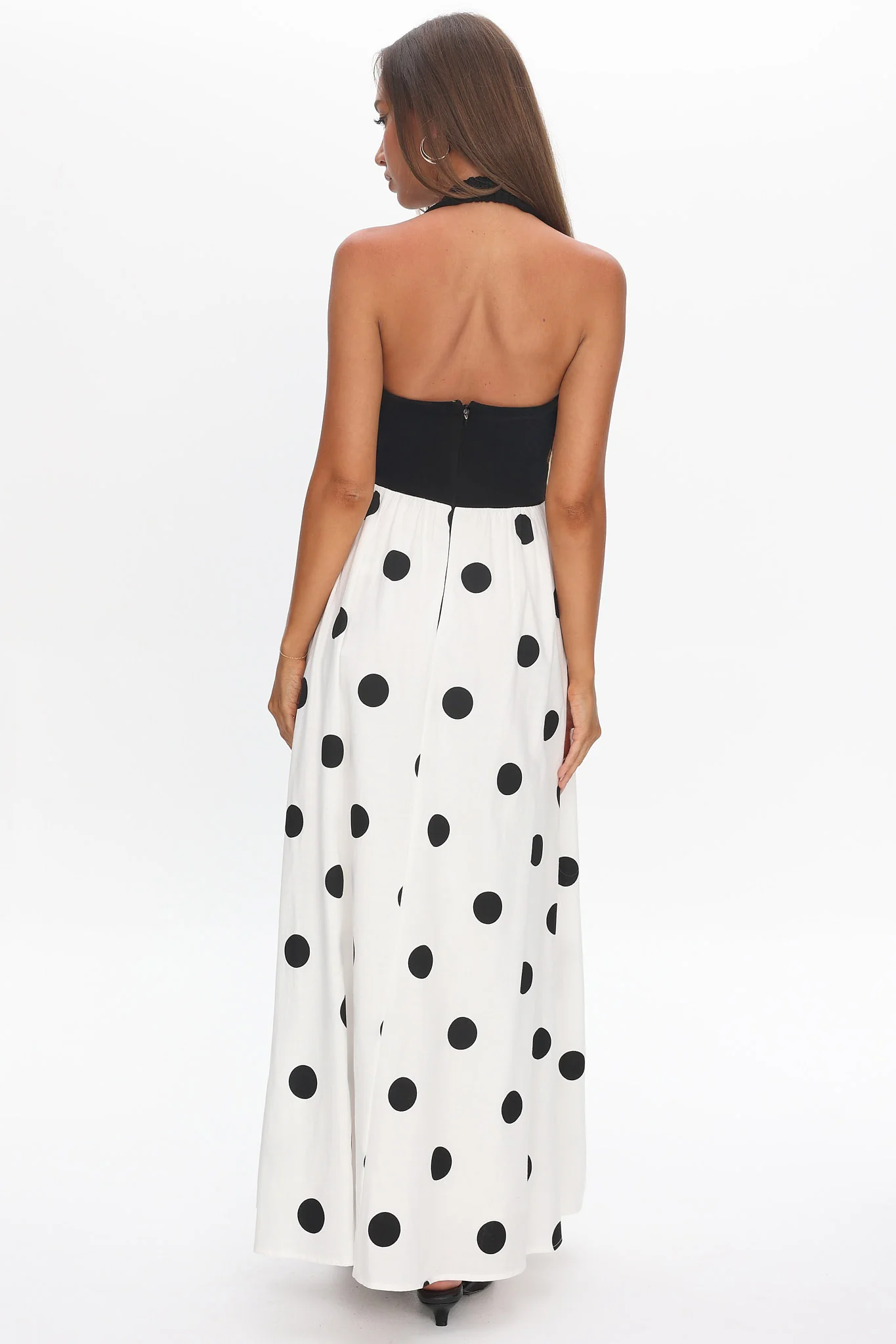 Get My Attention Halterneck Maxi Dress Polka Dot Black - Image 2