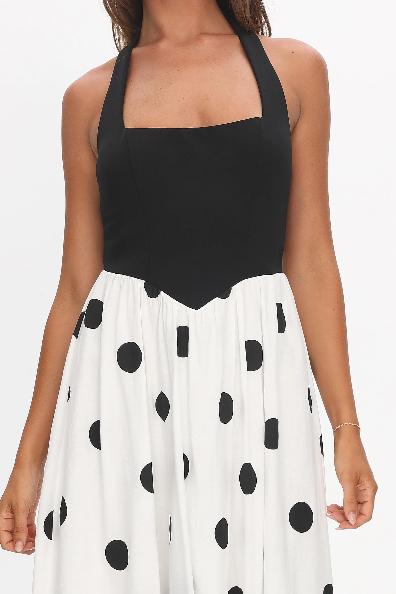 Get My Attention Halterneck Maxi Dress Polka Dot Black - Image 3