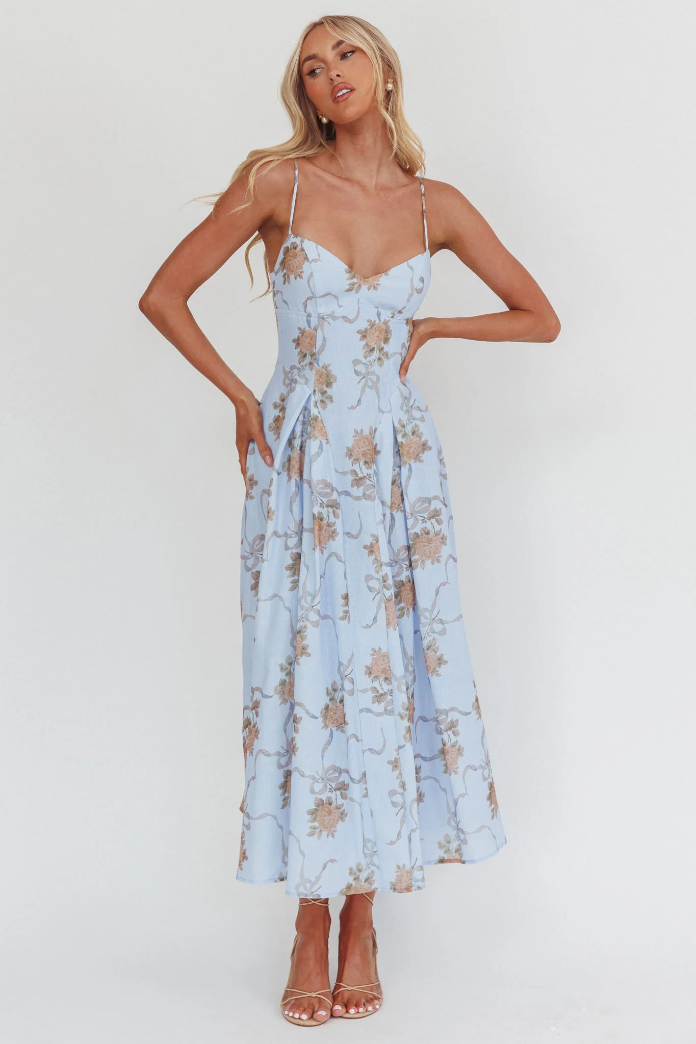 Get My Attention Pleat Waist Maxi Dress Bow Blue - Image 5