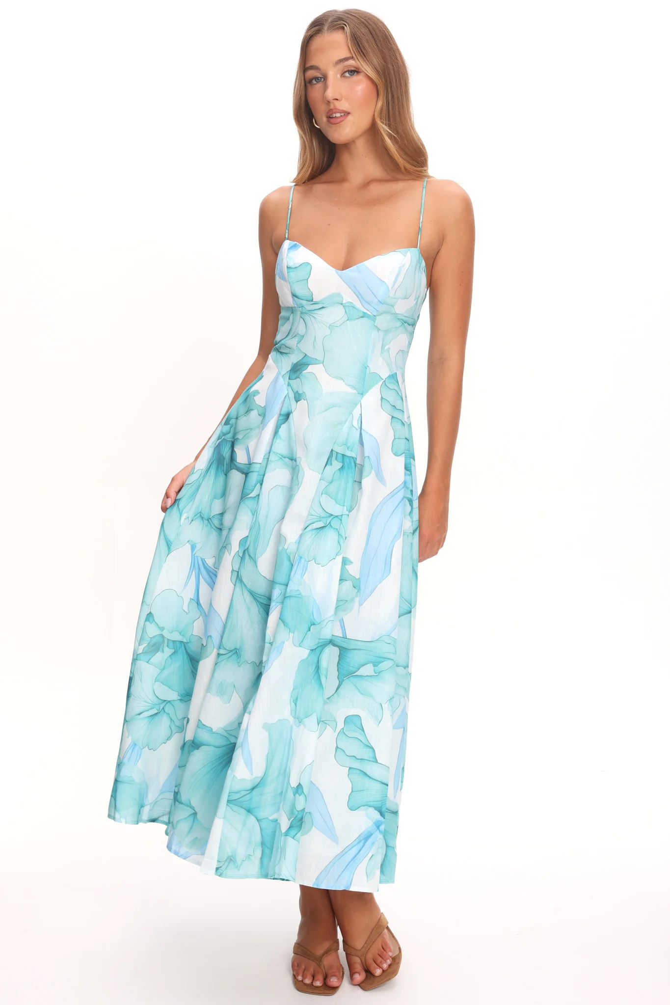 Get My Attention Pleat Waist Maxi Dress Watercolor Green - Image 4