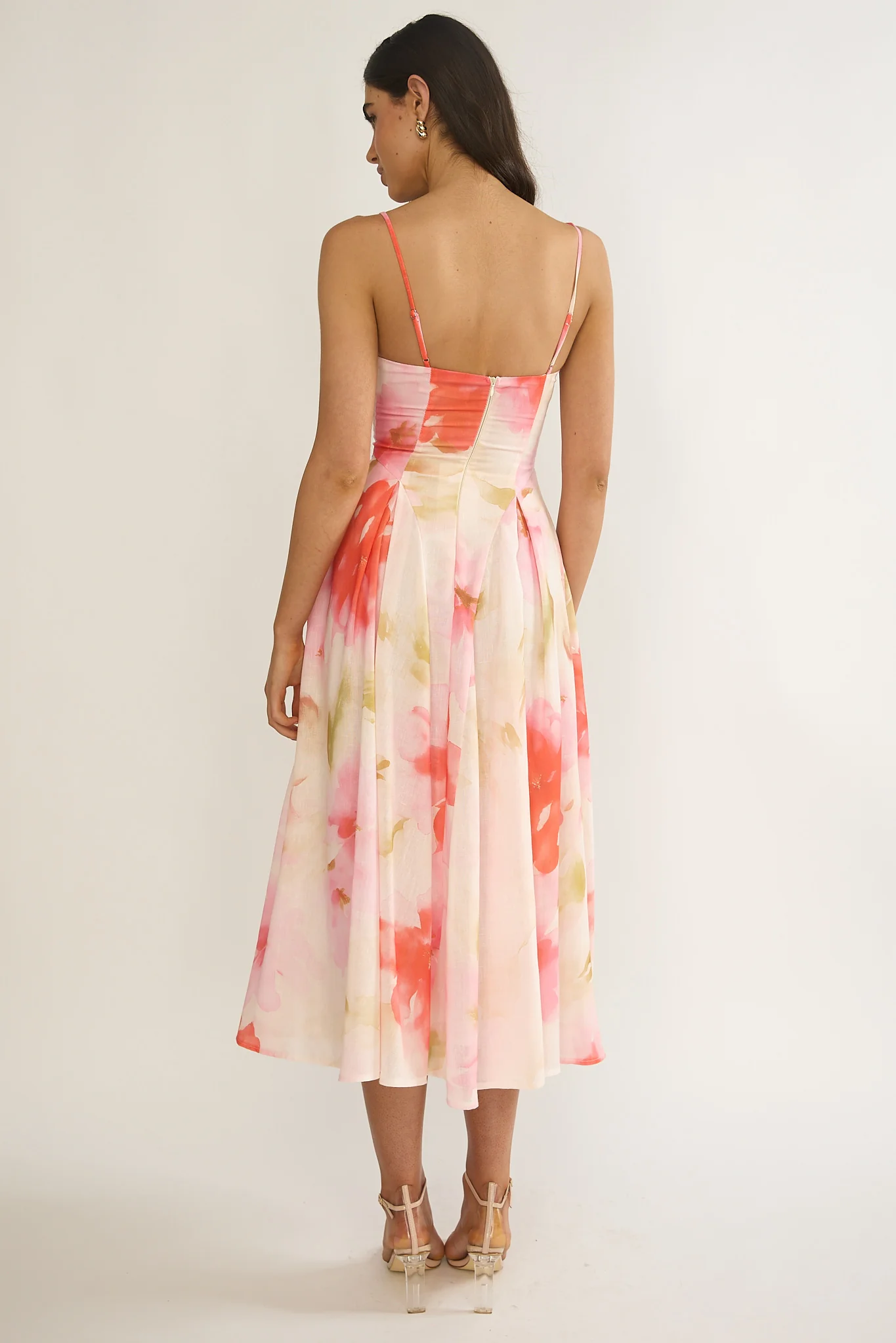 Get My Attention Pleat Waist Midi Dress Floral Pink - Image 2