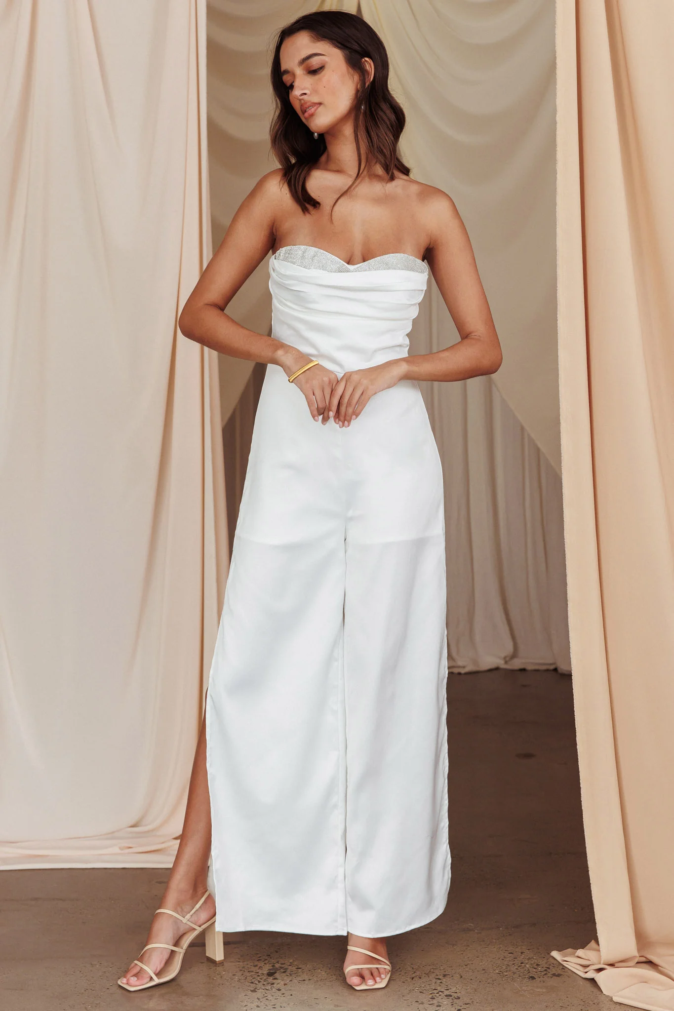 Get Together Side Split Sweetheart Jumpsuit Off White - Image 6