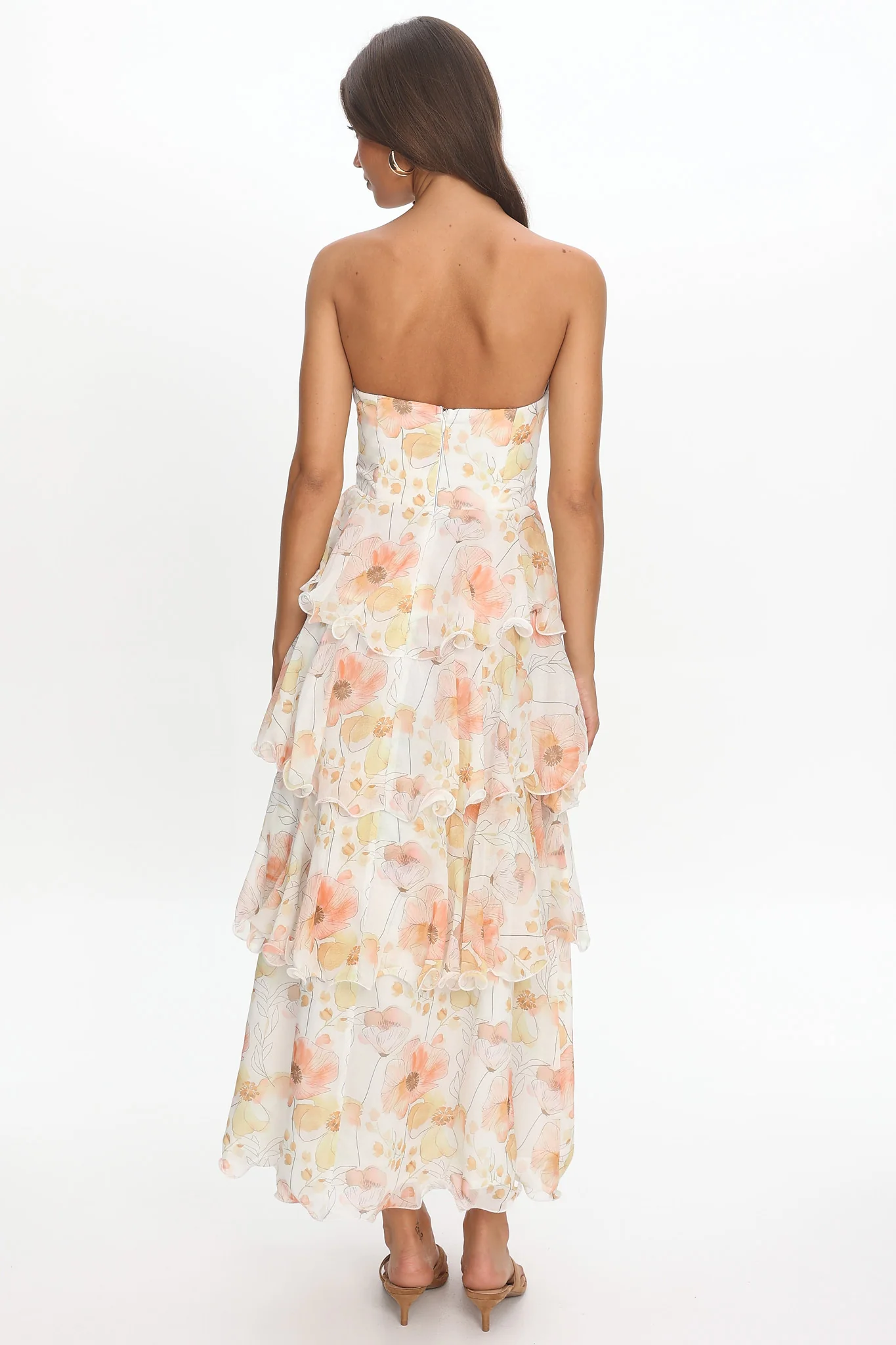 Giavana Strapless Layered Midi Dress Floral Beige - Image 2