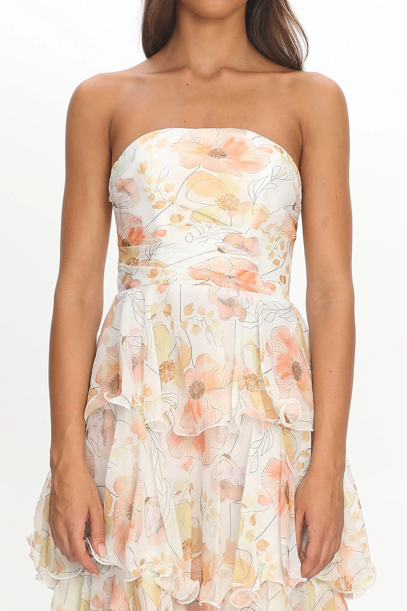 Giavana Strapless Layered Midi Dress Floral Beige - Image 3