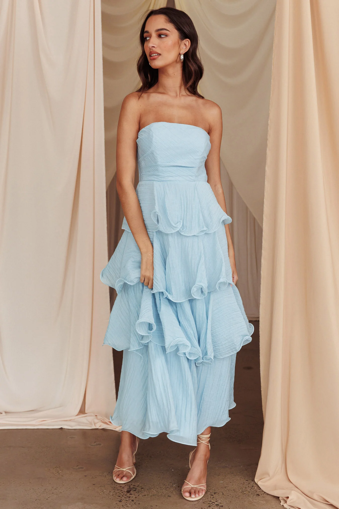 Giavana Strapless Layered Midi Dress Pale Blue - Image 3