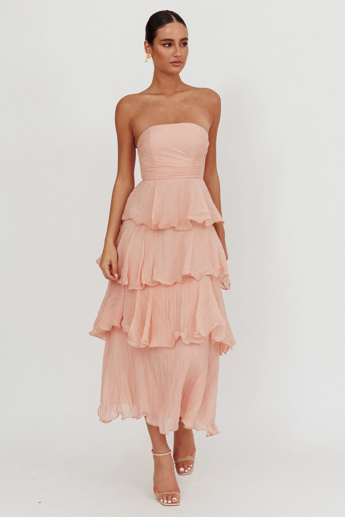 Giavana Strapless Layered Midi Dress Peach - Image 2