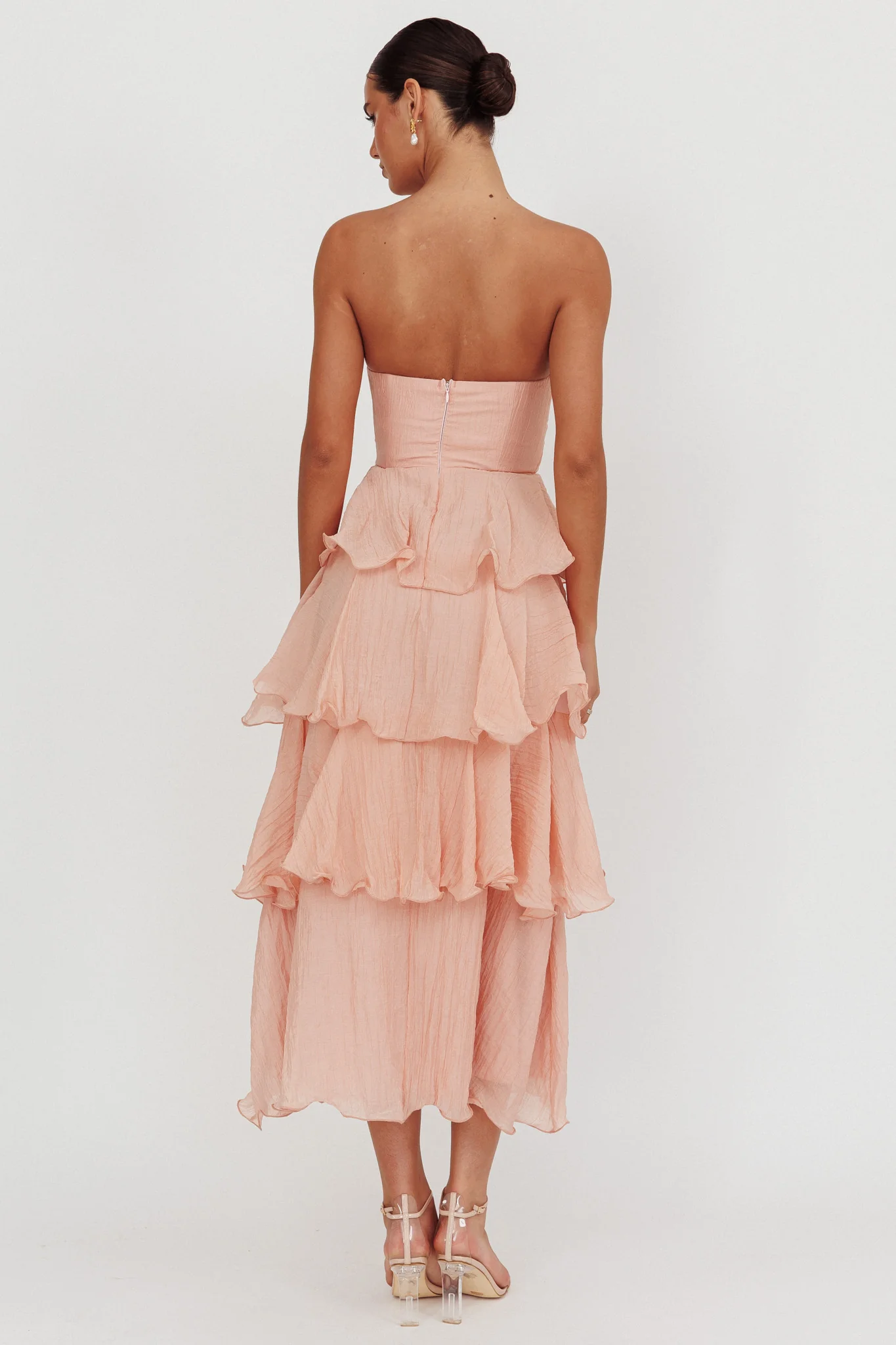 Giavana Strapless Layered Midi Dress Peach - Image 3