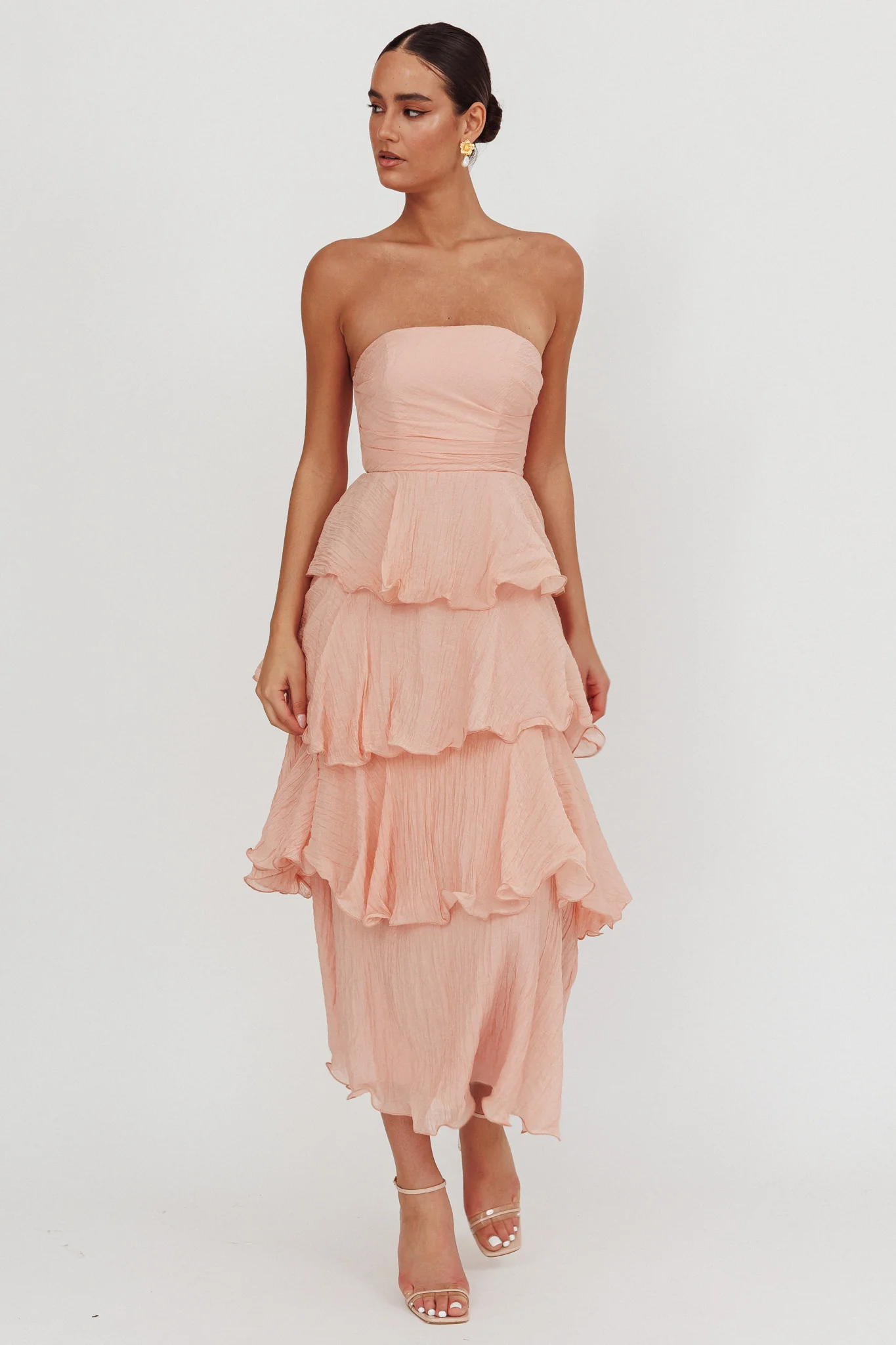 Giavana Strapless Layered Midi Dress Peach - Image 5