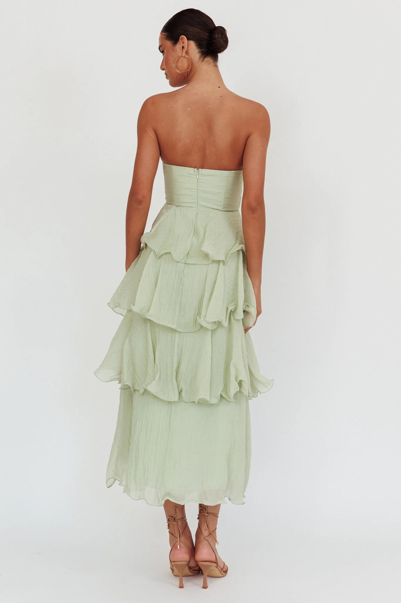 Giavana Strapless Layered Midi Dress Sage - Image 2
