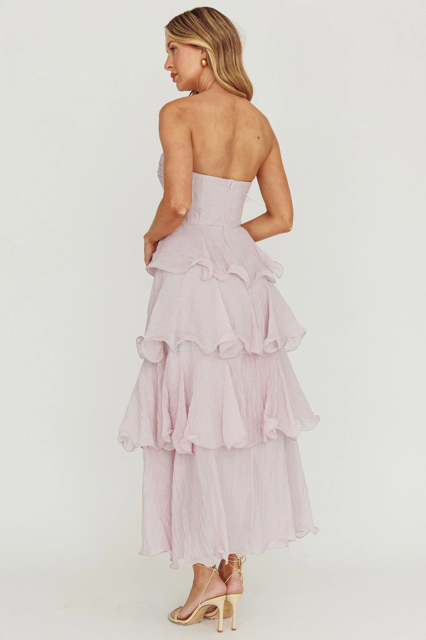 Giavana Strapless Layered Ruffles Midi Dress Lilac - Image 2
