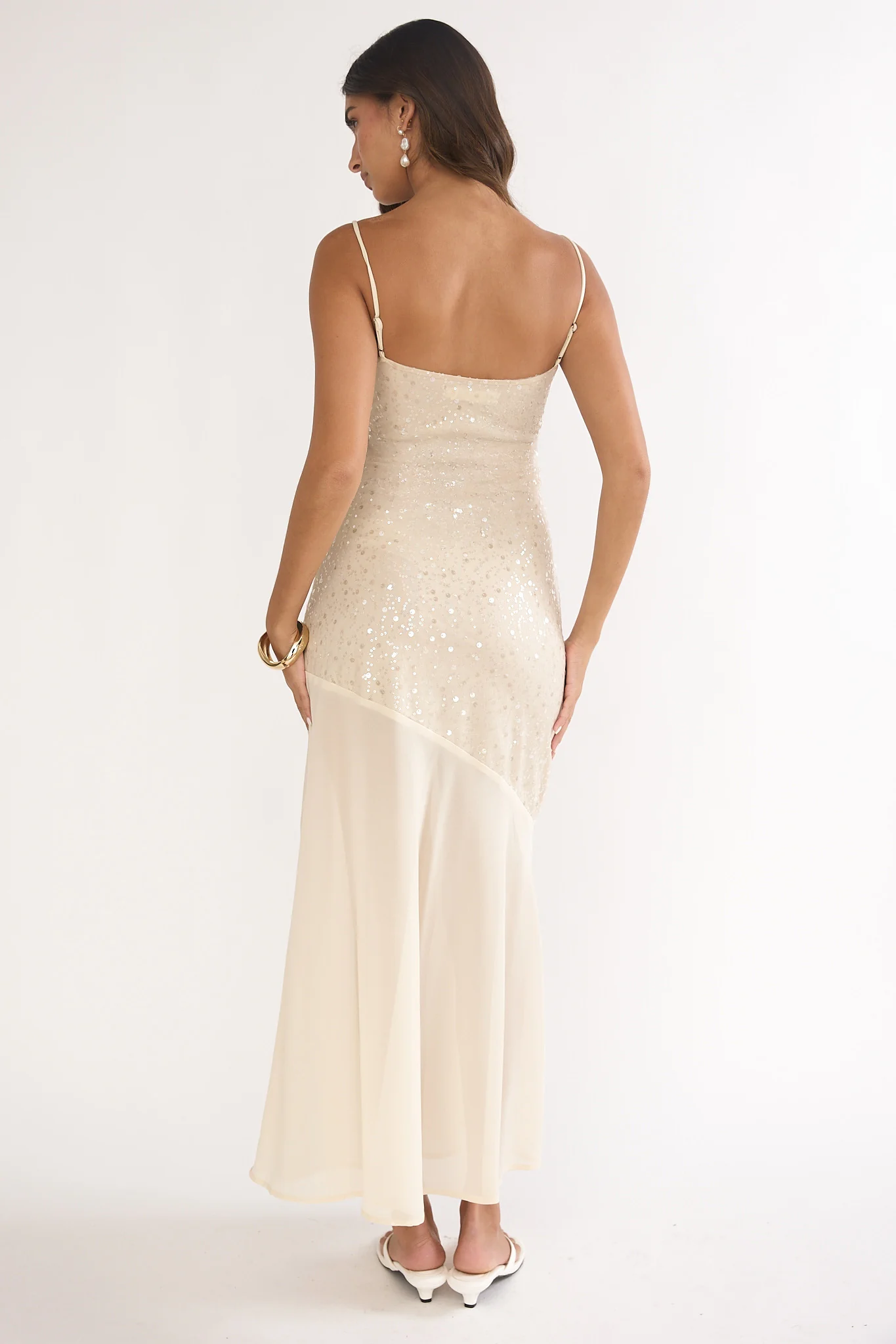 Gilded Dream Chiffon Hem Maxi Dress Sequin Oyster - Image 2