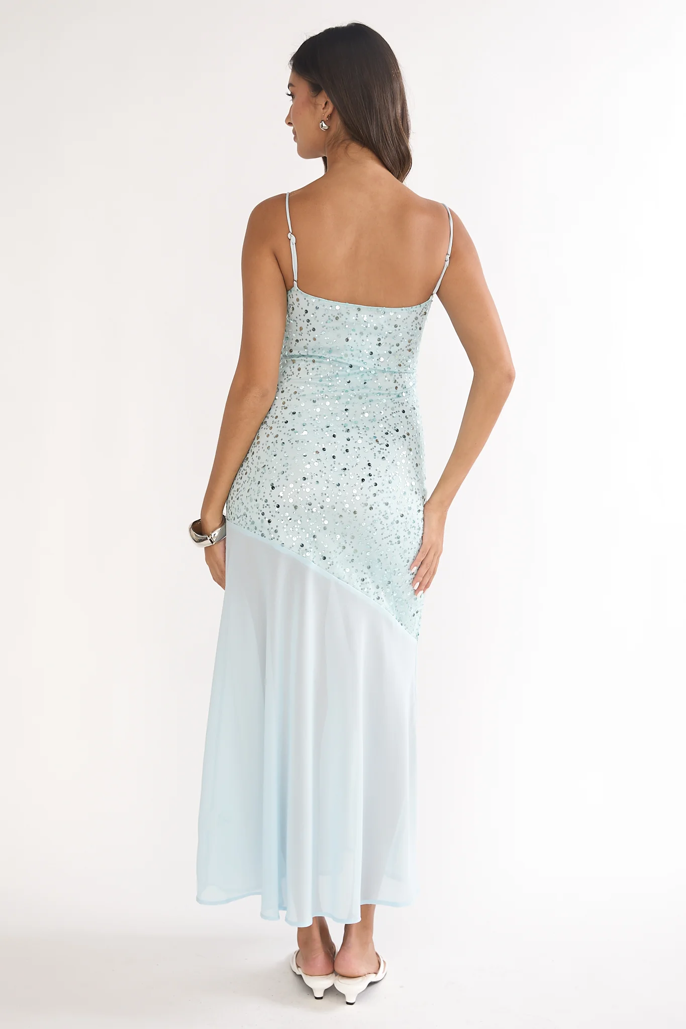 Gilded Dream Chiffon Hem Maxi Dress Sequin Sage - Image 2