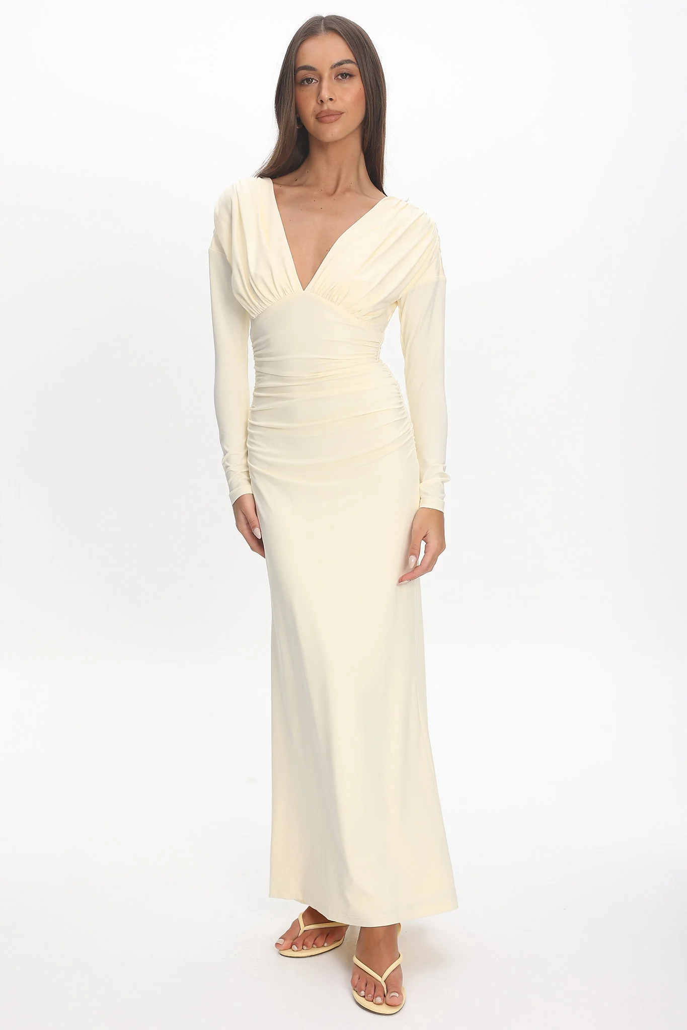 Gilded Long Sleeve Ruched Maxi Dress Butter - Image 5