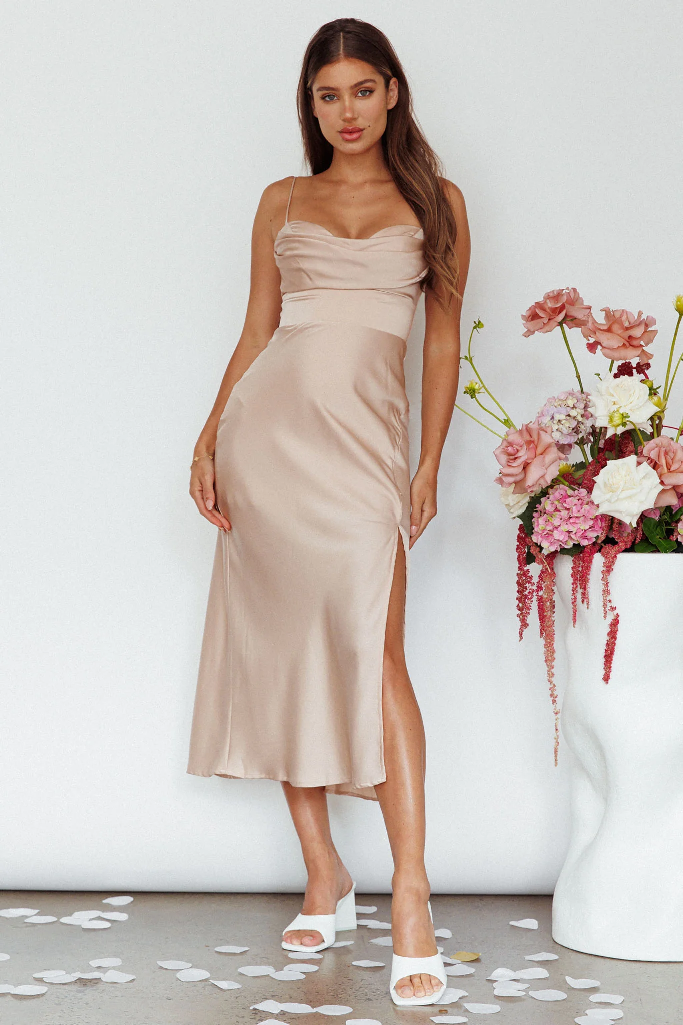 Giorgette Side Split Midi Dress Champagne - Image 6
