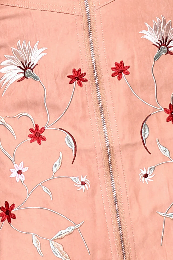 Giovanna Floral Embroidered Mini Skirt Tan Pink - Image 6