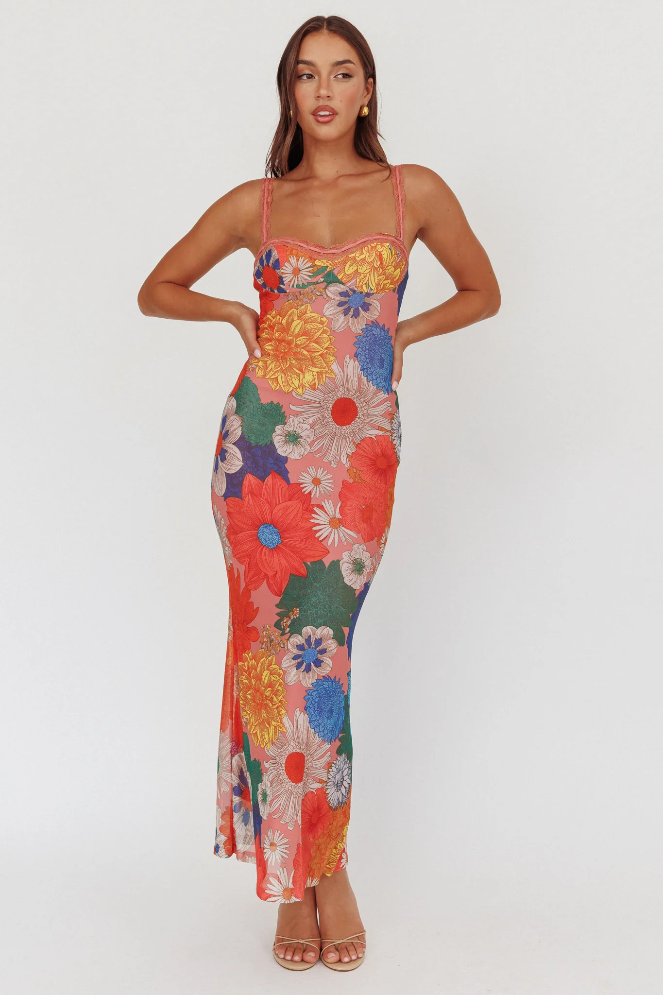 Girl Power Lace Strap Maxi Dress Orange - Image 2