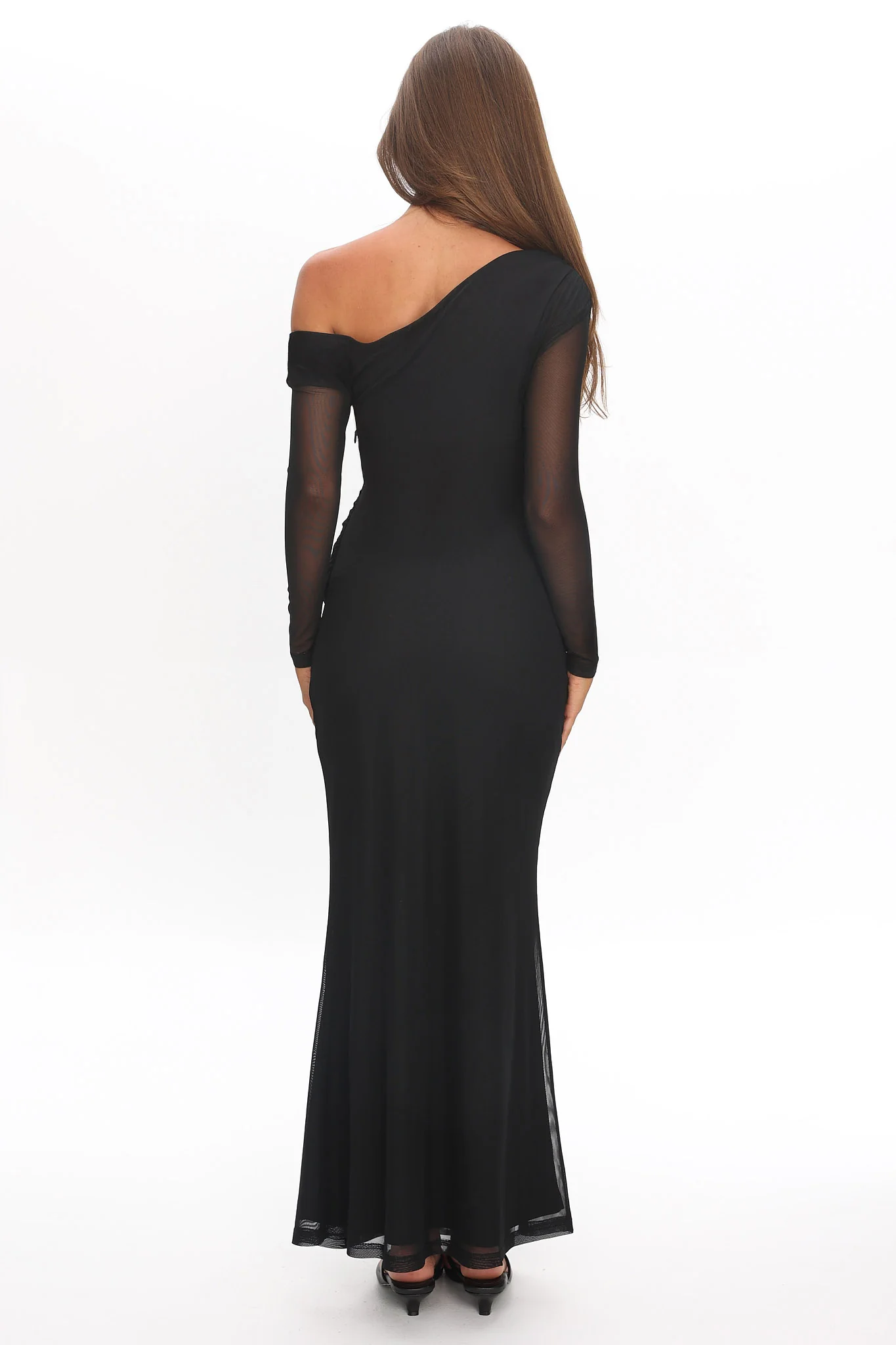 Girl's Night Long Sleeve Mesh Maxi Dress Black - Image 2