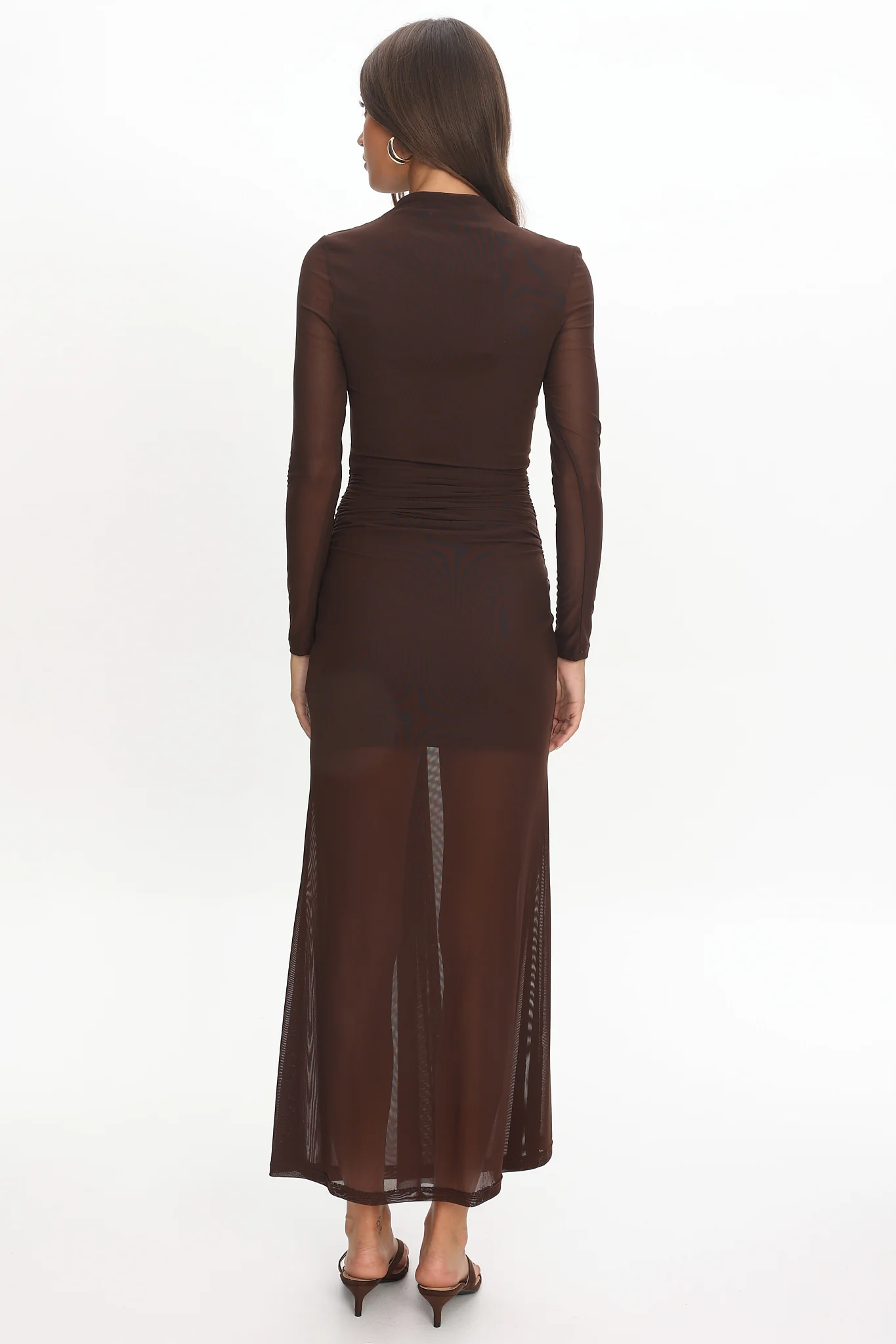 Girl's Night Long Sleeve Mesh Maxi Dress Chocolate - Image 3