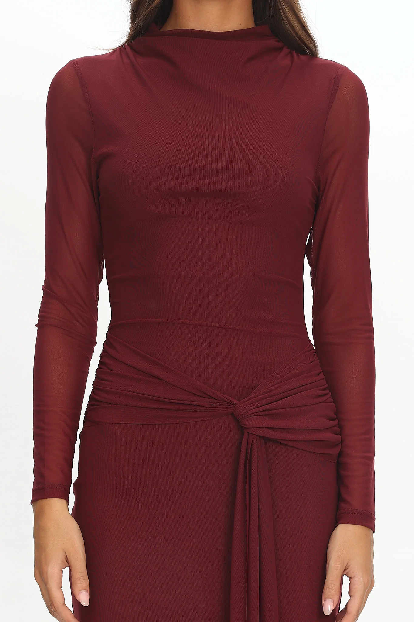 Girl's Night Long Sleeve Mesh Maxi Dress Wine - Image 4