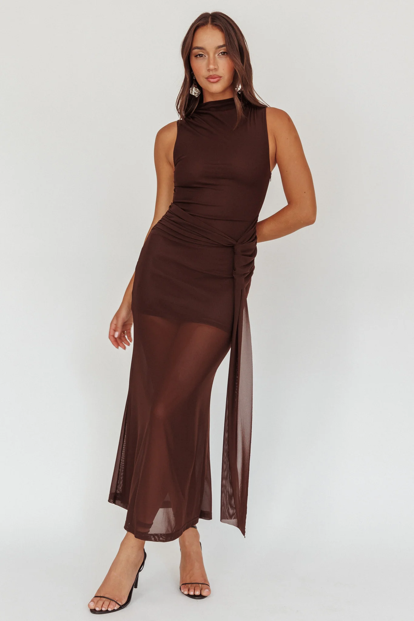 Girl's Night Waist Sash Maxi Dress Chocolate - Image 6