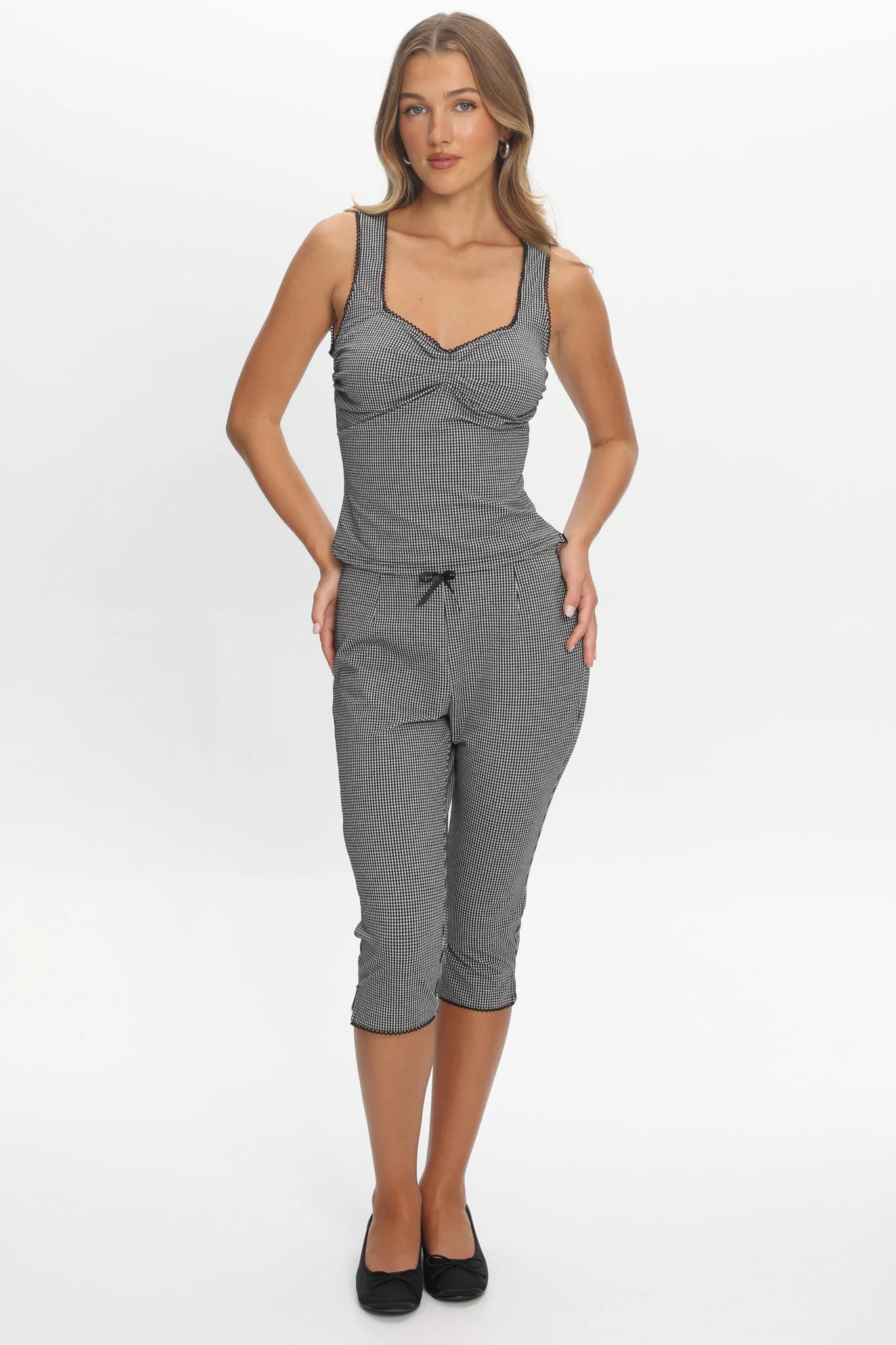 Girl's Trip Capri Pants Checker Black - Image 5