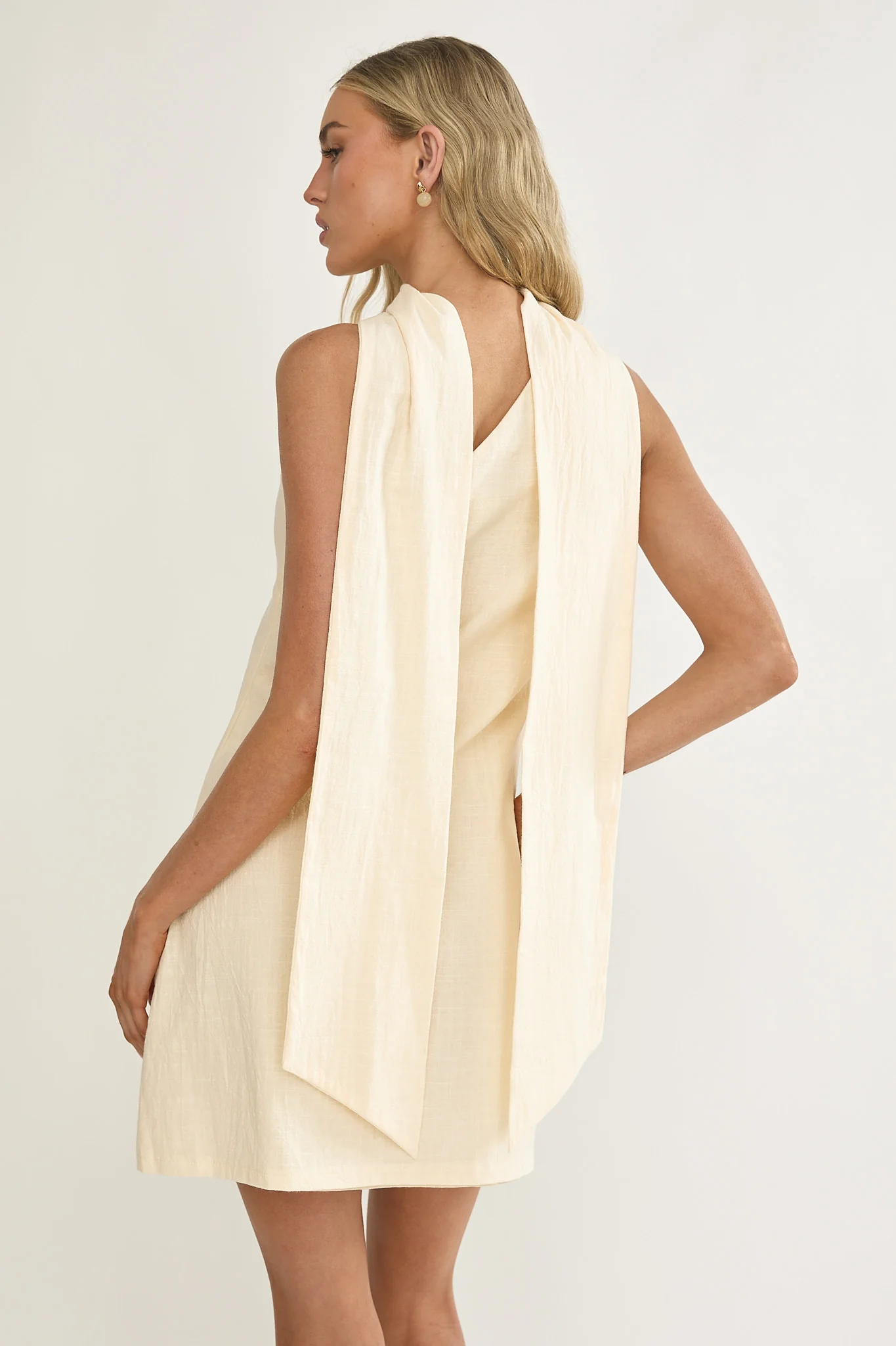 Gizelle One-Shoulder Scarf Mini Dress Oat - Image 3