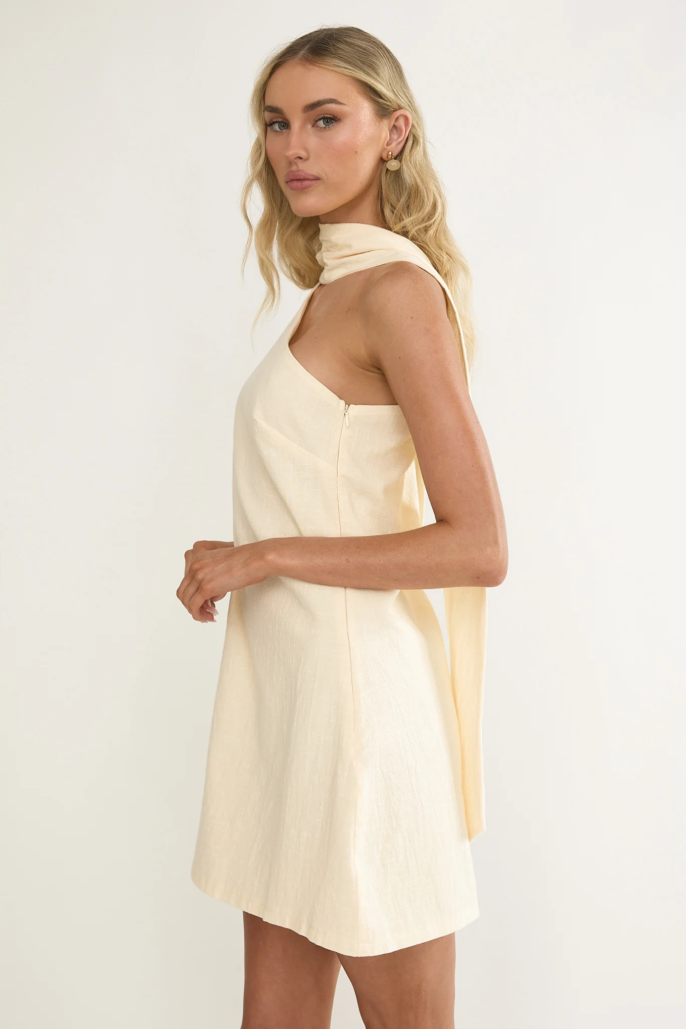 Gizelle One-Shoulder Scarf Mini Dress Oat - Image 7