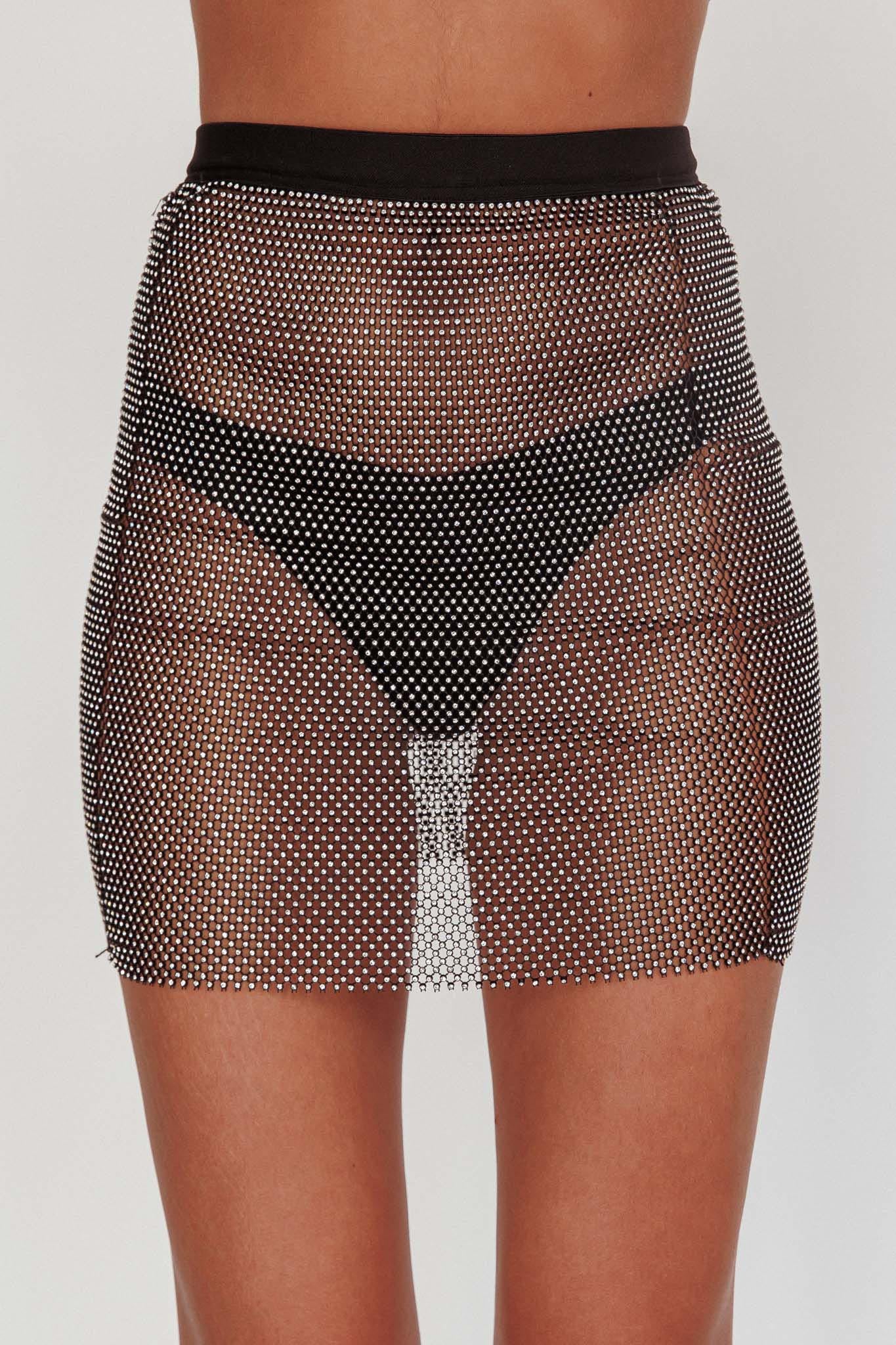 Glamazon Rhinestone Mesh Mini Skirt Black - Image 5