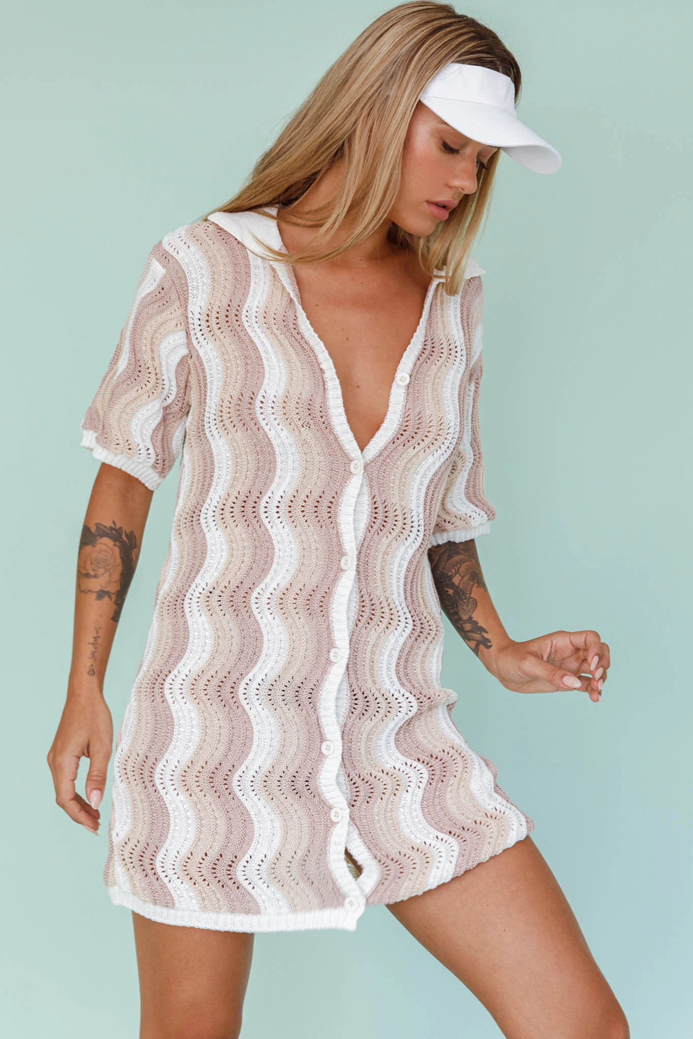 Glennon Crochet Shirt Dress Beige - Image 6