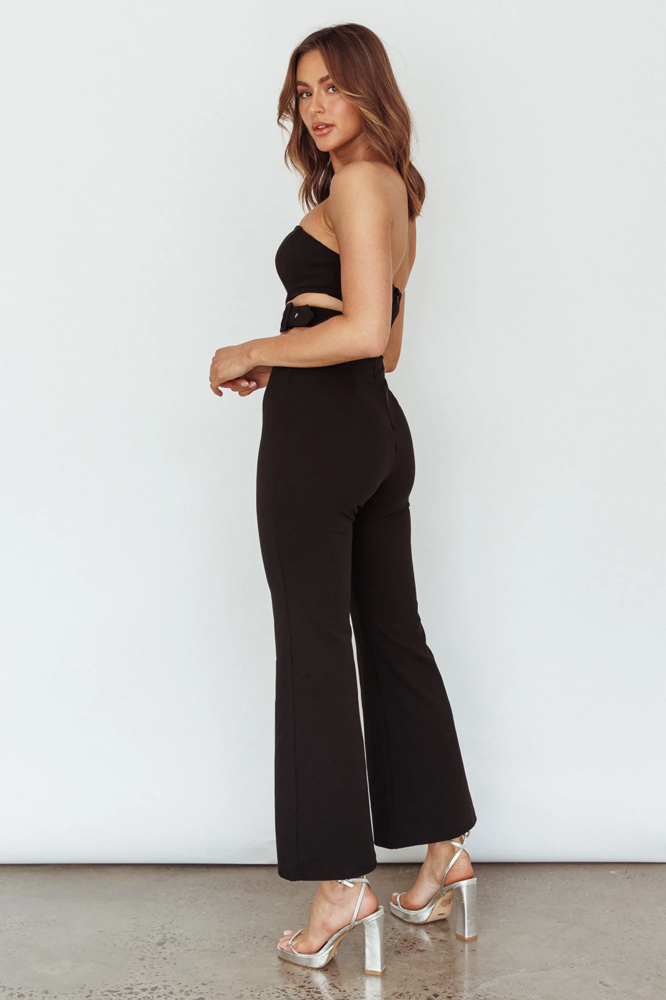 Glisten Cut-Out Buckle Waist Jumpsuit Black - Image 2
