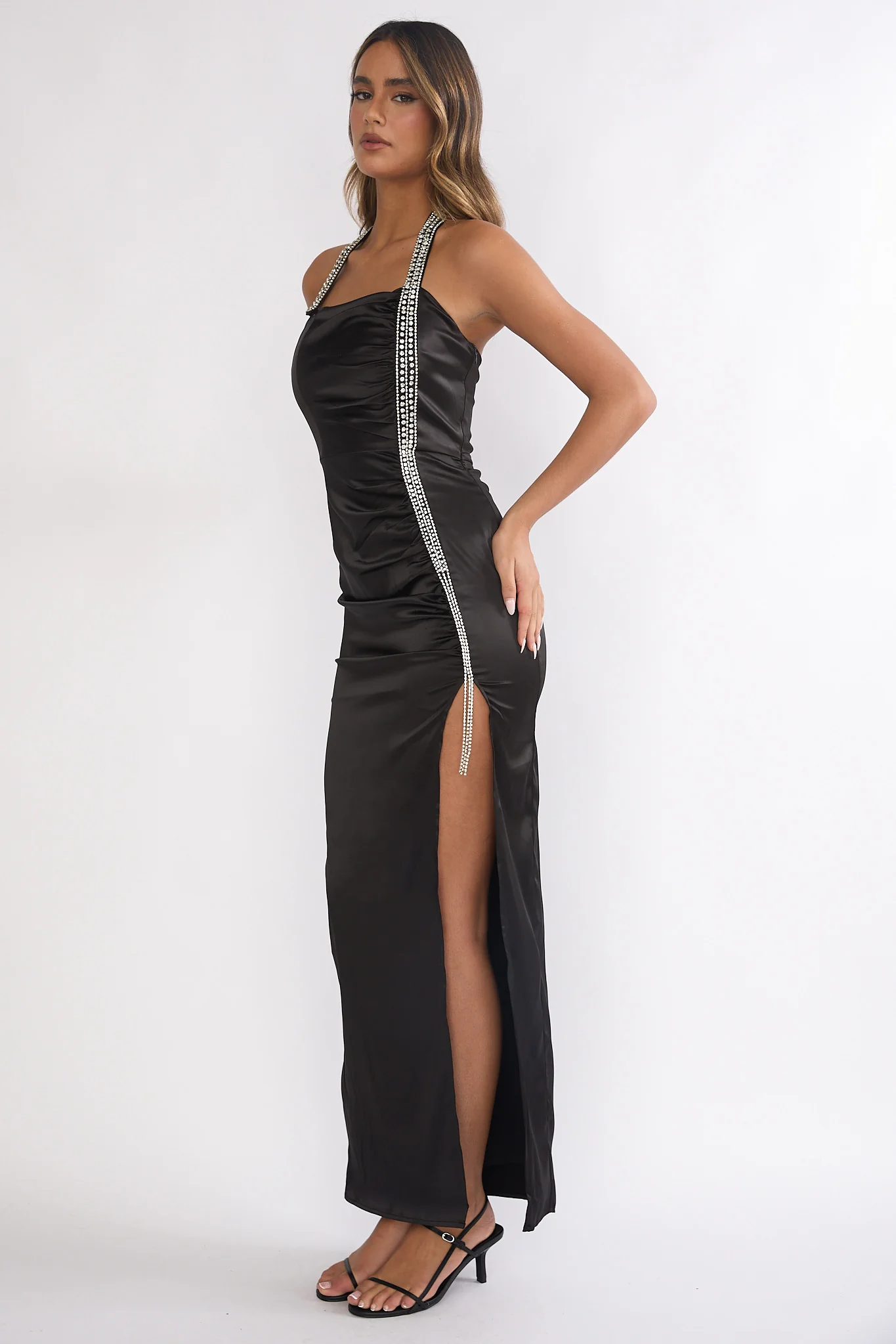 Glitterati Halter Diamante Maxi Dress Black - Image 2