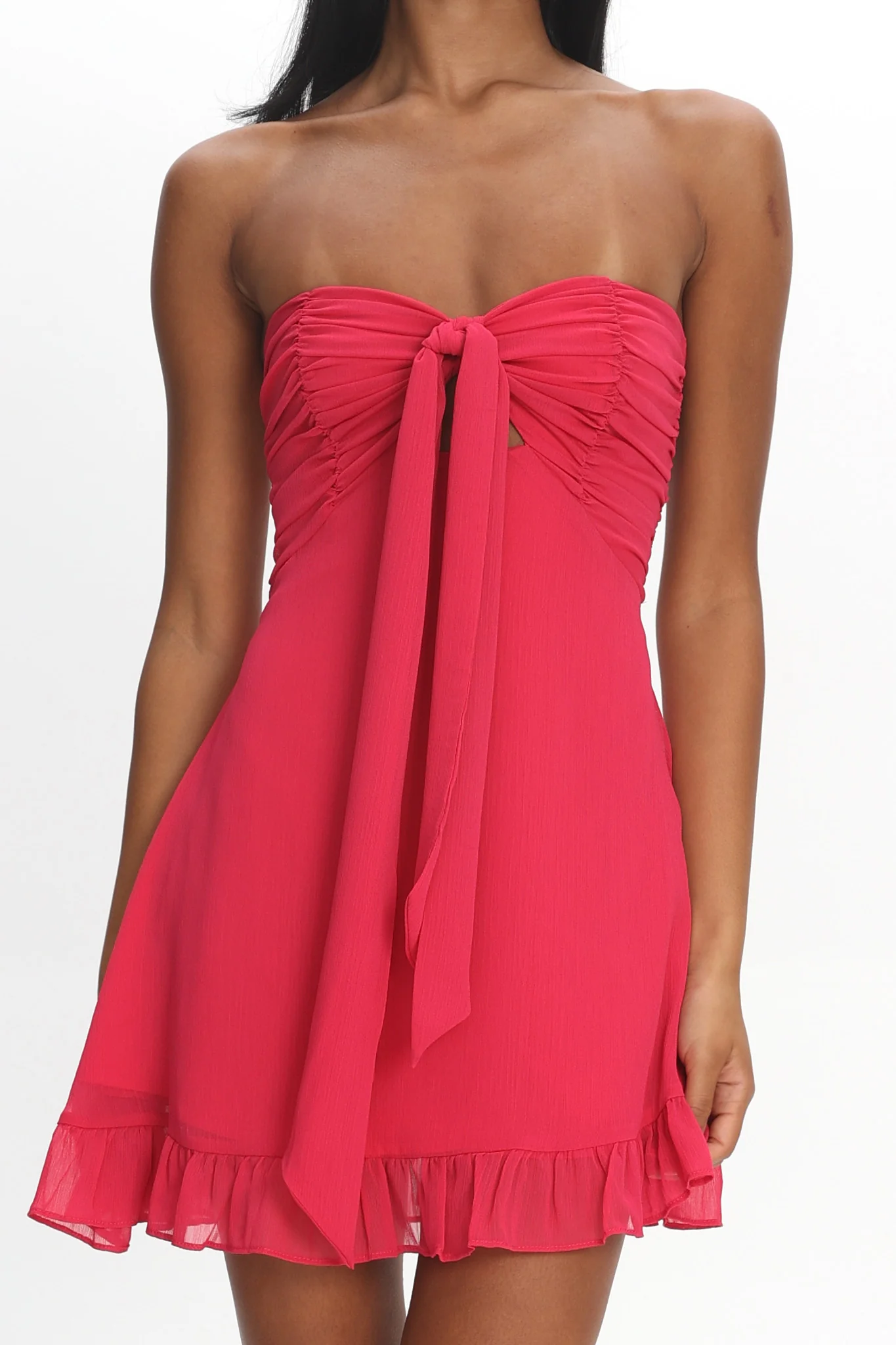 Gloria Day Tied Bust Strapless Mini Dress Raspberry - Image 4