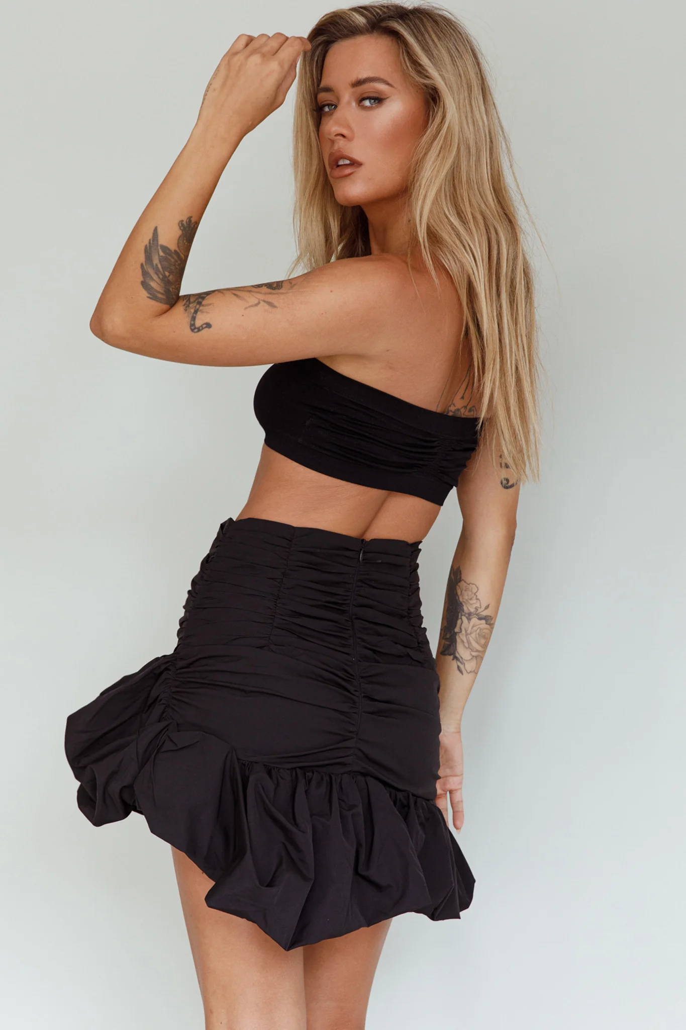 Gloria Puffed Hem Mini Skirt Black - Image 2