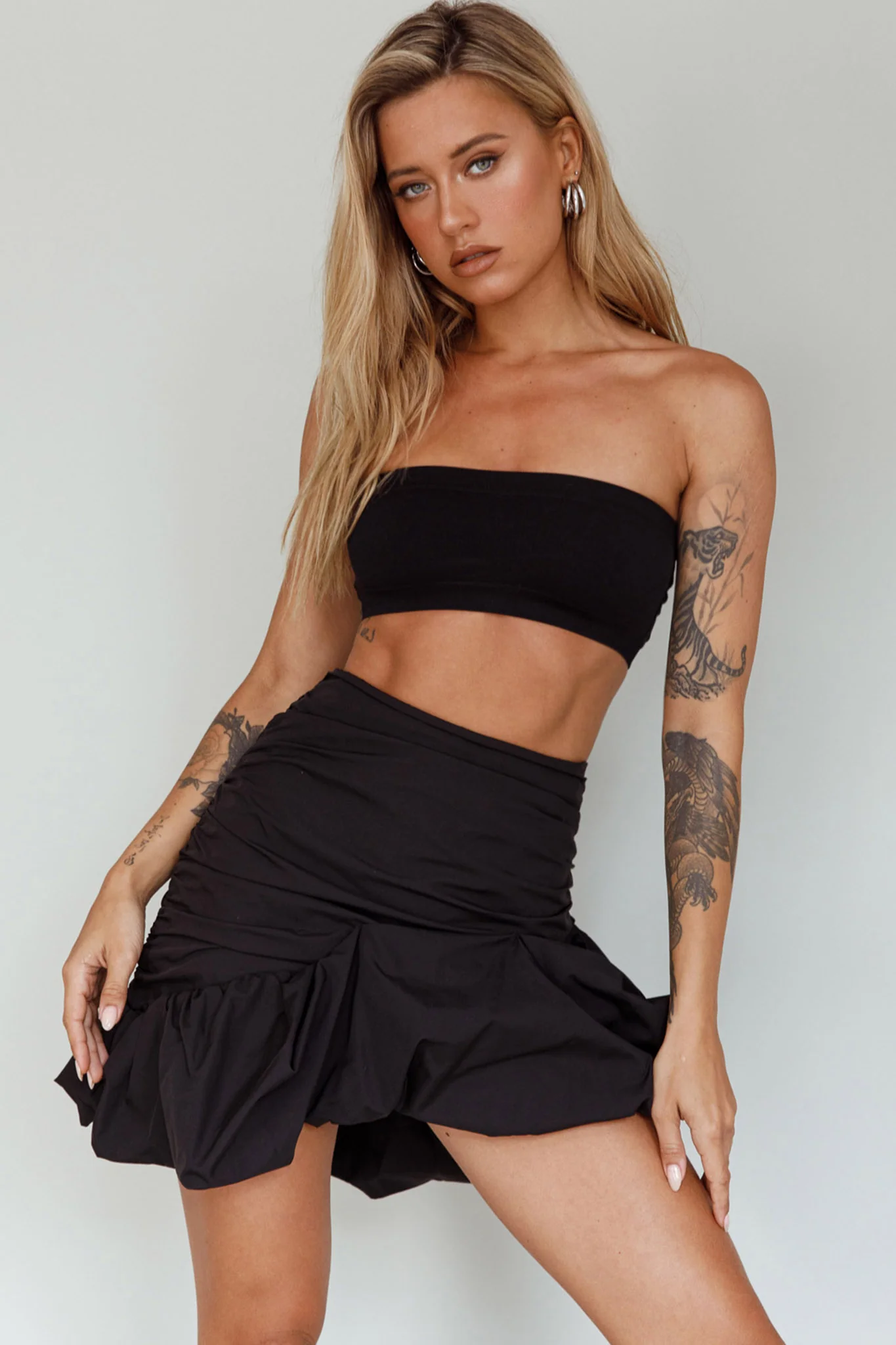 Gloria Puffed Hem Mini Skirt Black - Image 5