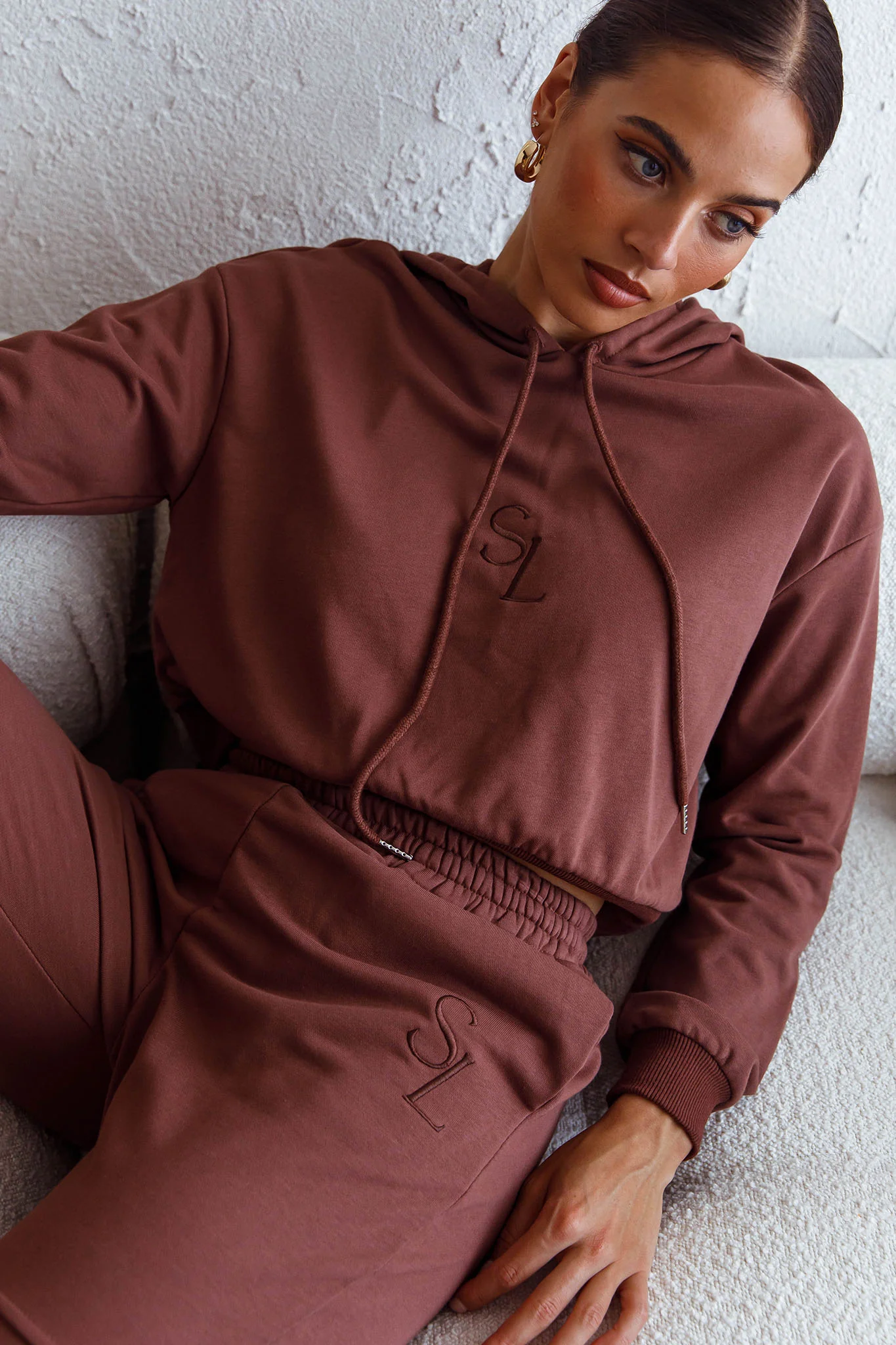 Glow Getter Elasticated Waist Embroidery Logo Jogger Pants Chocolate - Image 6